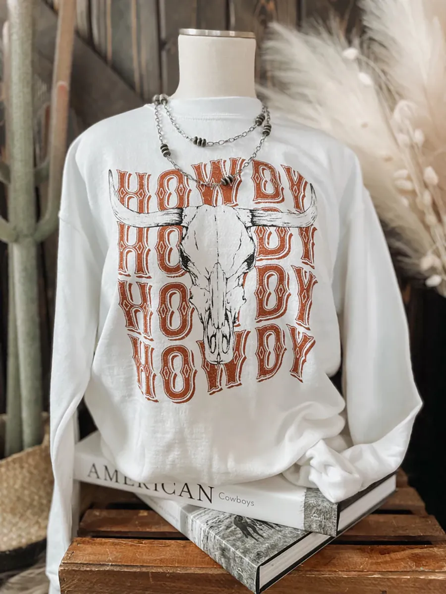 Wild West denim printed round neck sweatshirt