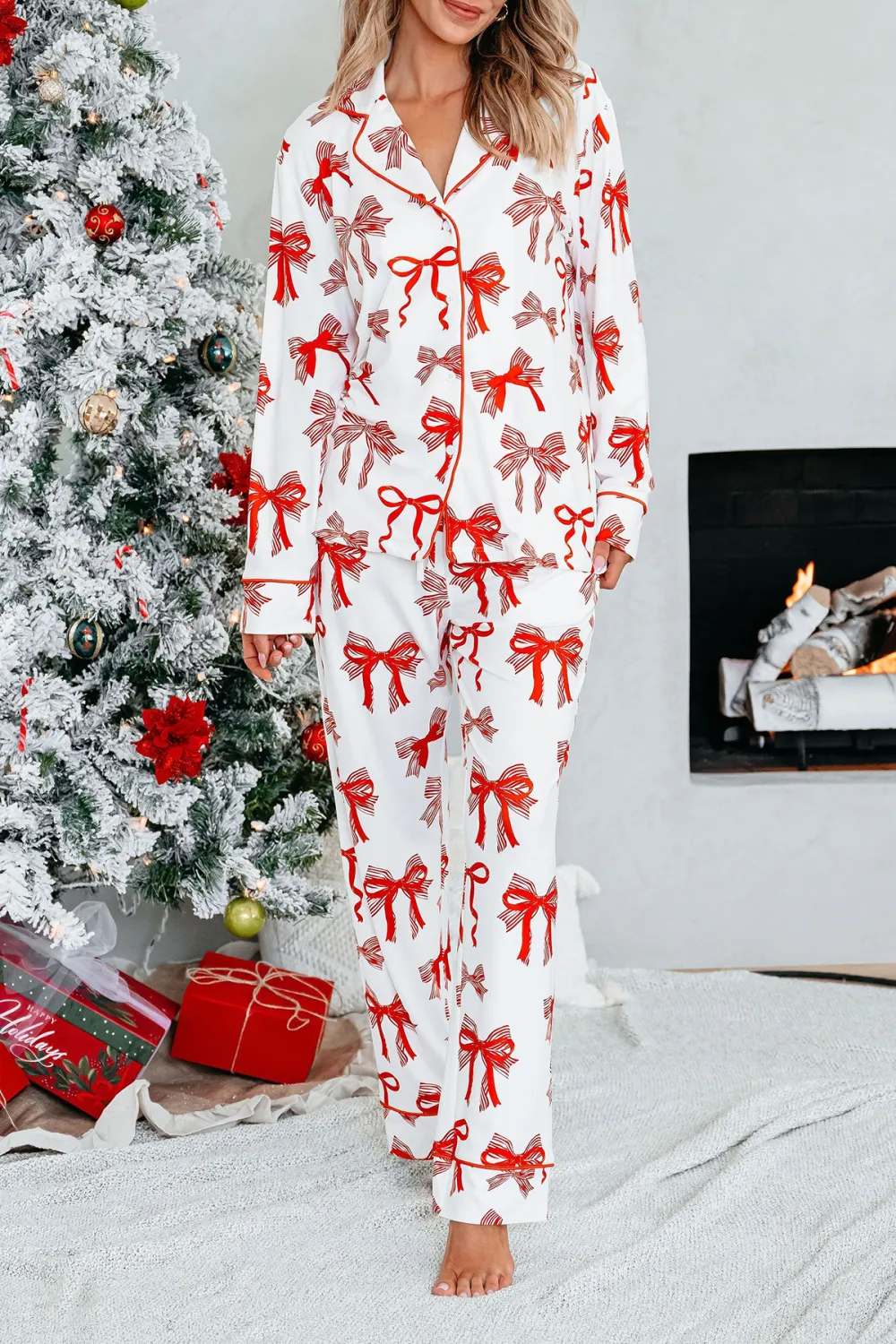 Buttery Soft Red Bow Print Pajama Set