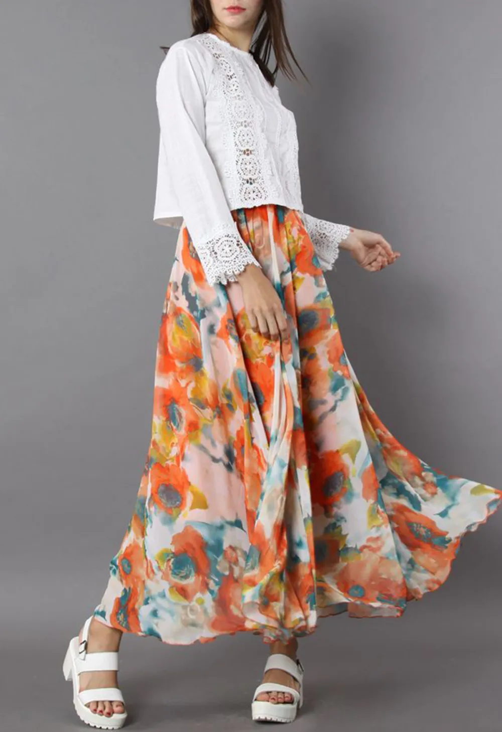 ORANGE BLOSSOM WATERCOLOR MAXI SKIRT