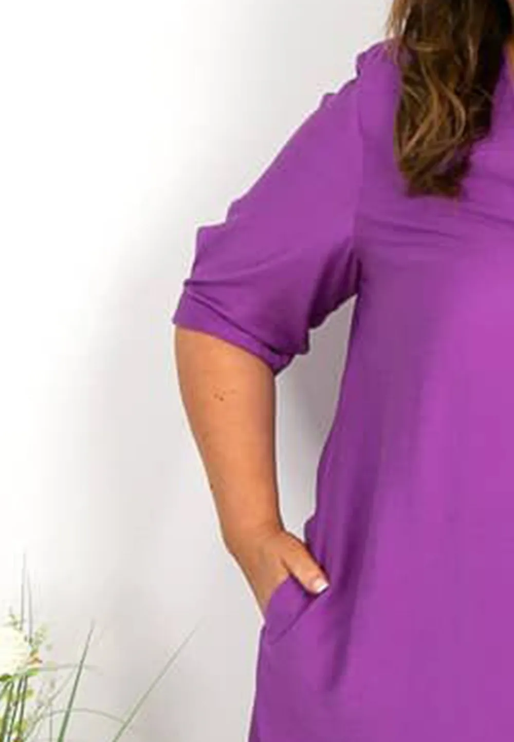 Purple V Neck Tunic Dress