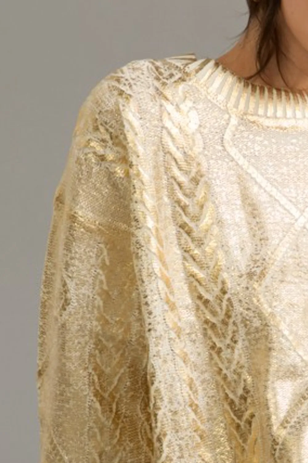 Adrienne Foil Cable Knit Pullover Sweater