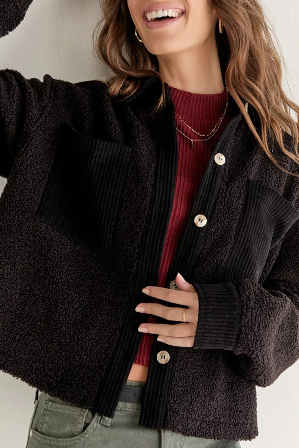 Matilda Waffle Sherpa Cropped Jacket