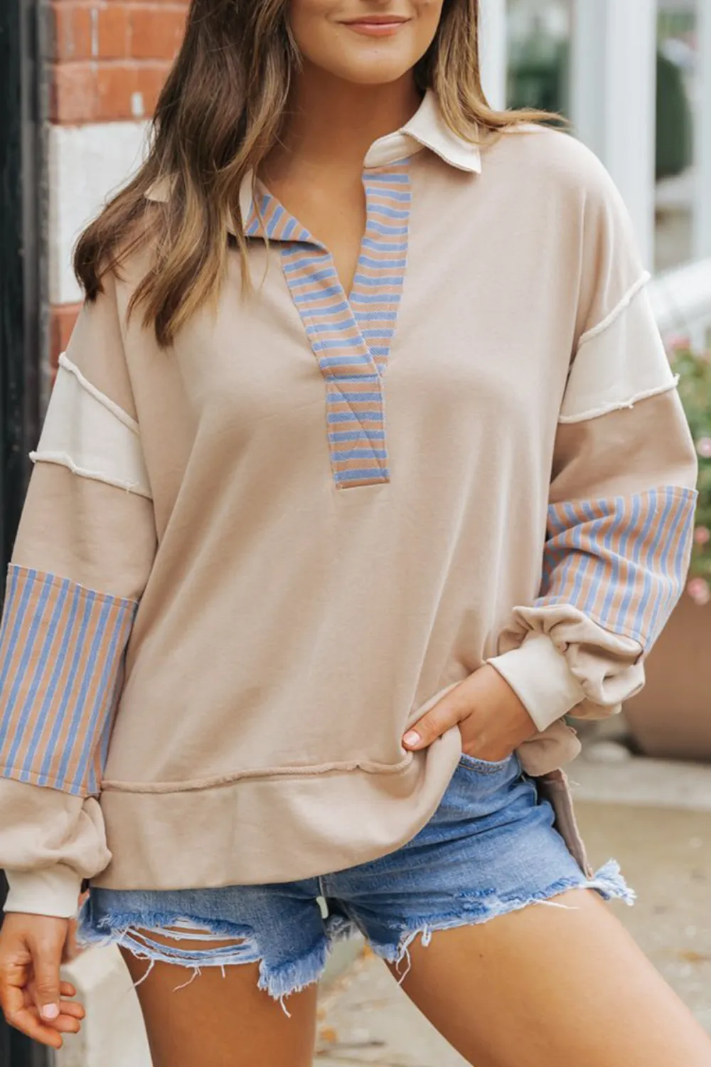 Mocha Color Block Striped Sweatshirt