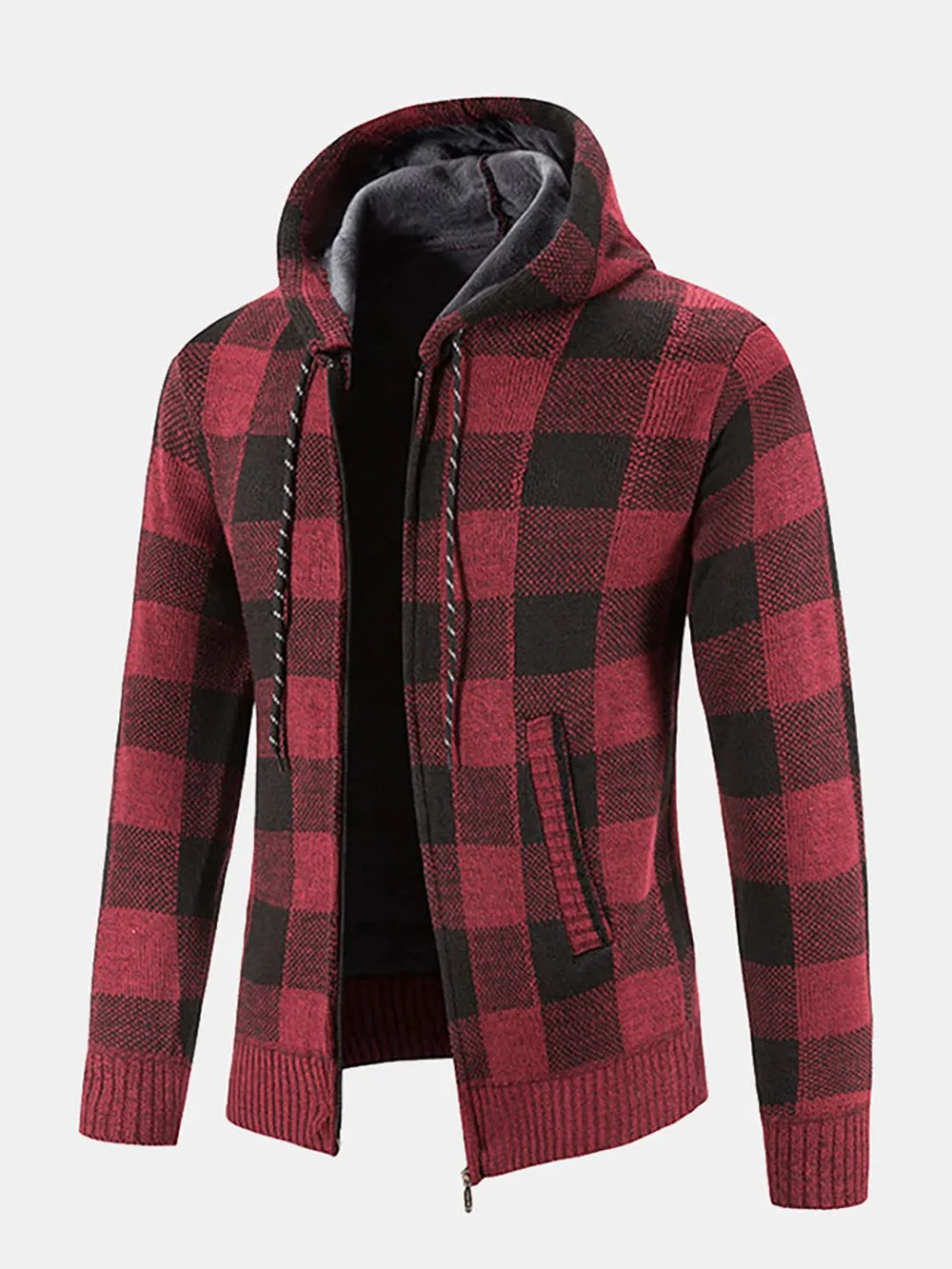 Plaid Zip Up Hooded Sweater