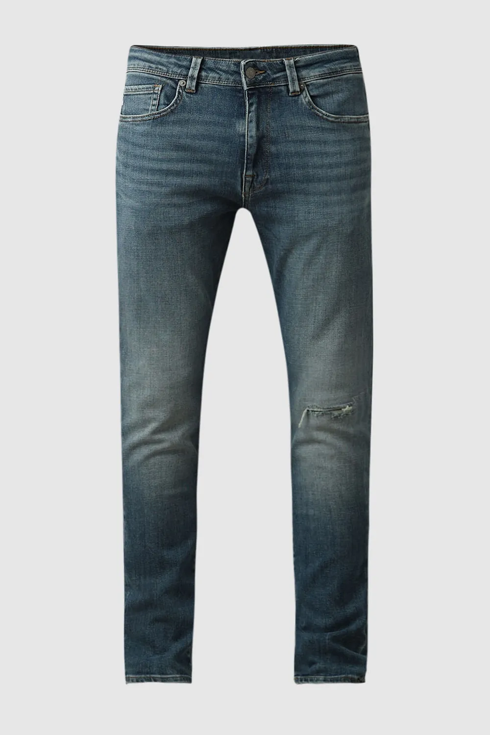 Blue Mid Rise Leon Slim Fit Jeans-wash bule