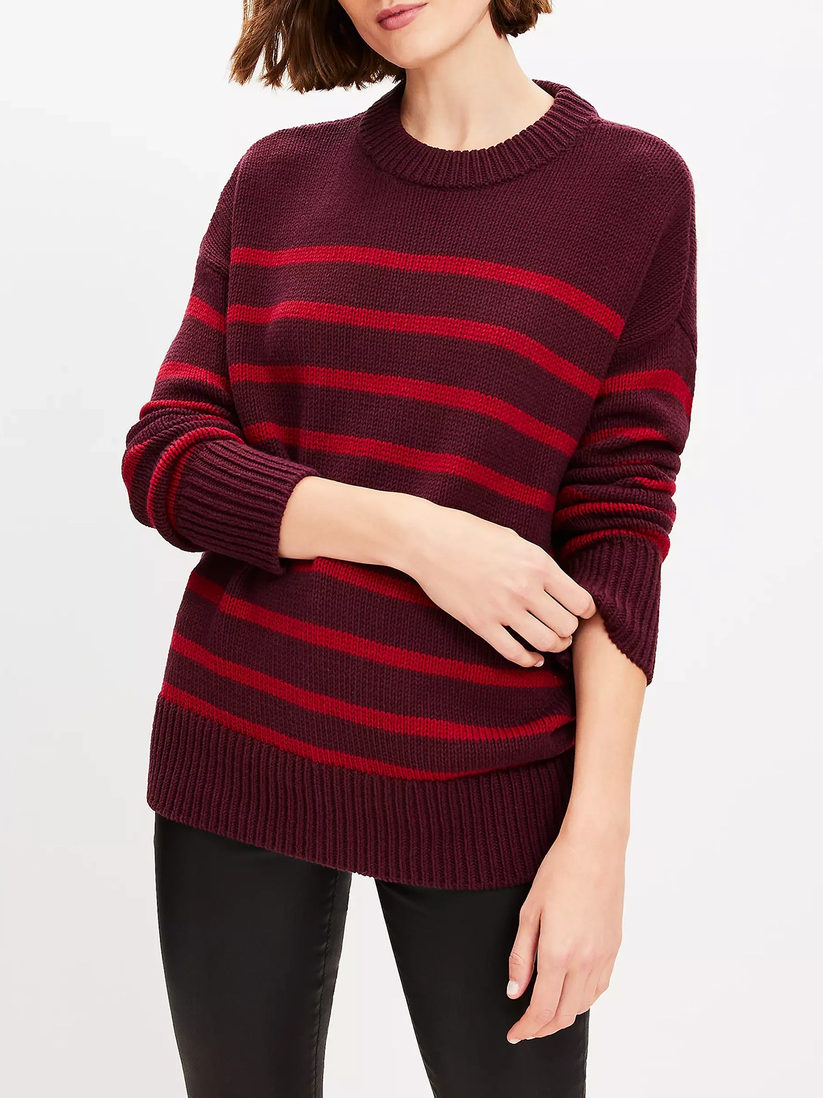 Striped Rib Trim Tunic Sweater