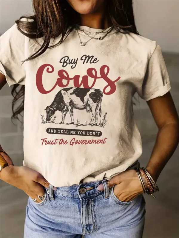 Western style pattern pasture cow slogan T-shirt