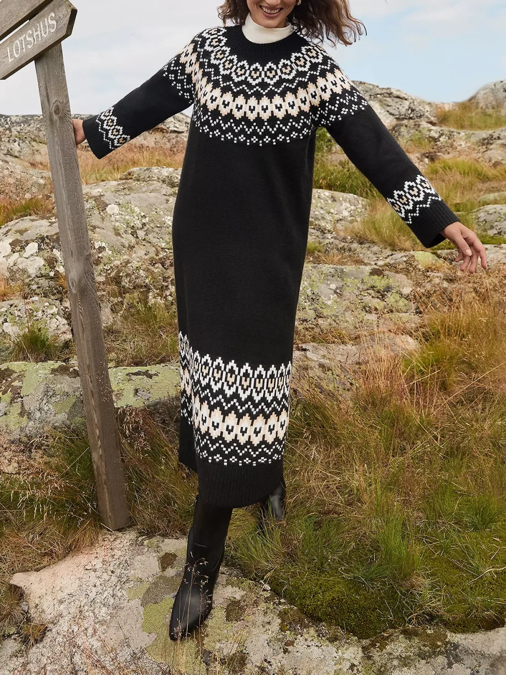 Fair Isle Relaxed Midi Sweater Dress