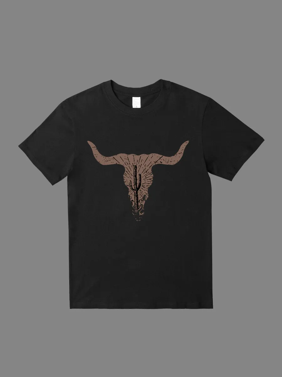 Cow Skull Desert Cactus Cowboys T- Shirts