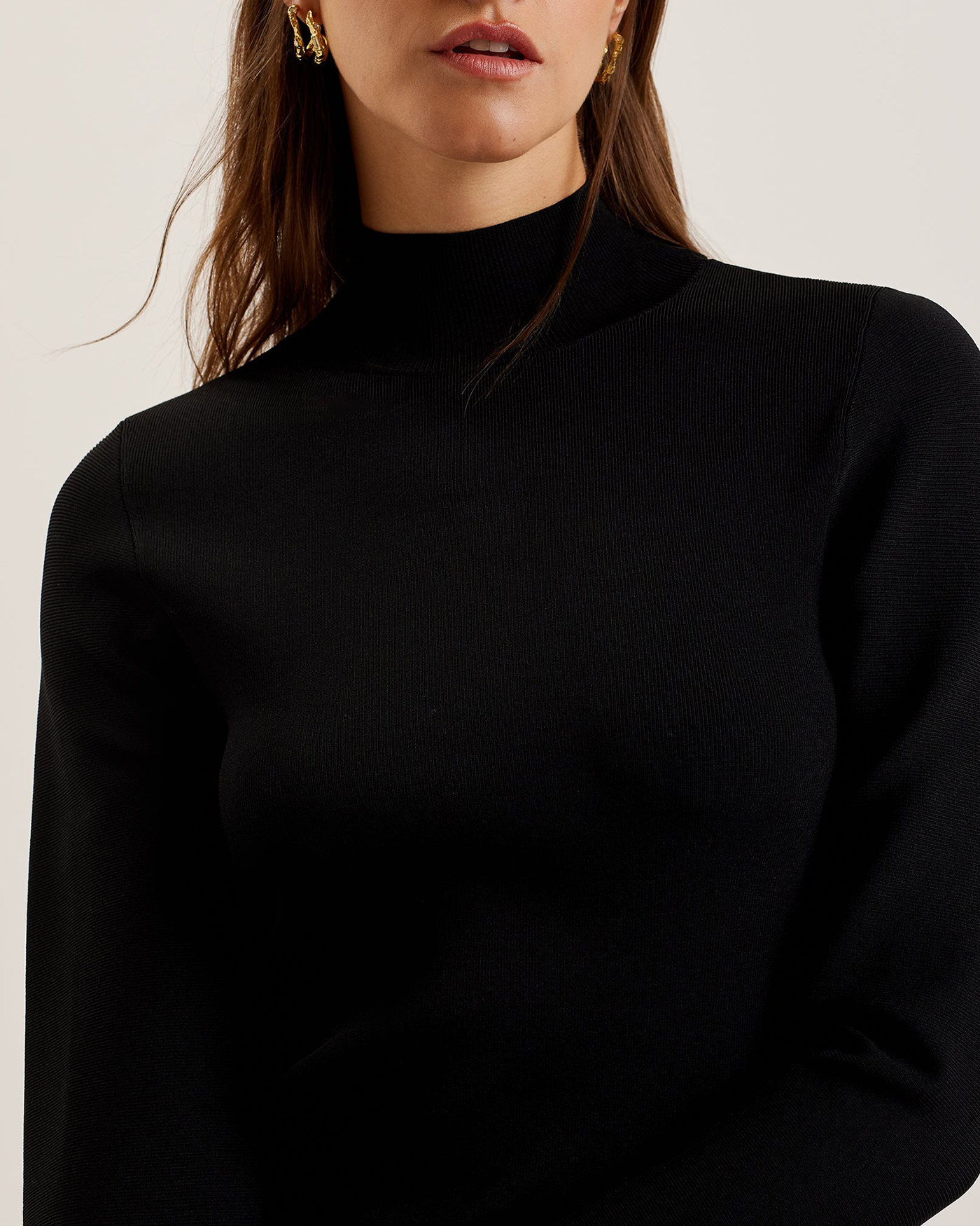 Laynha High Neck Knitted Frill Sleeve Top Black