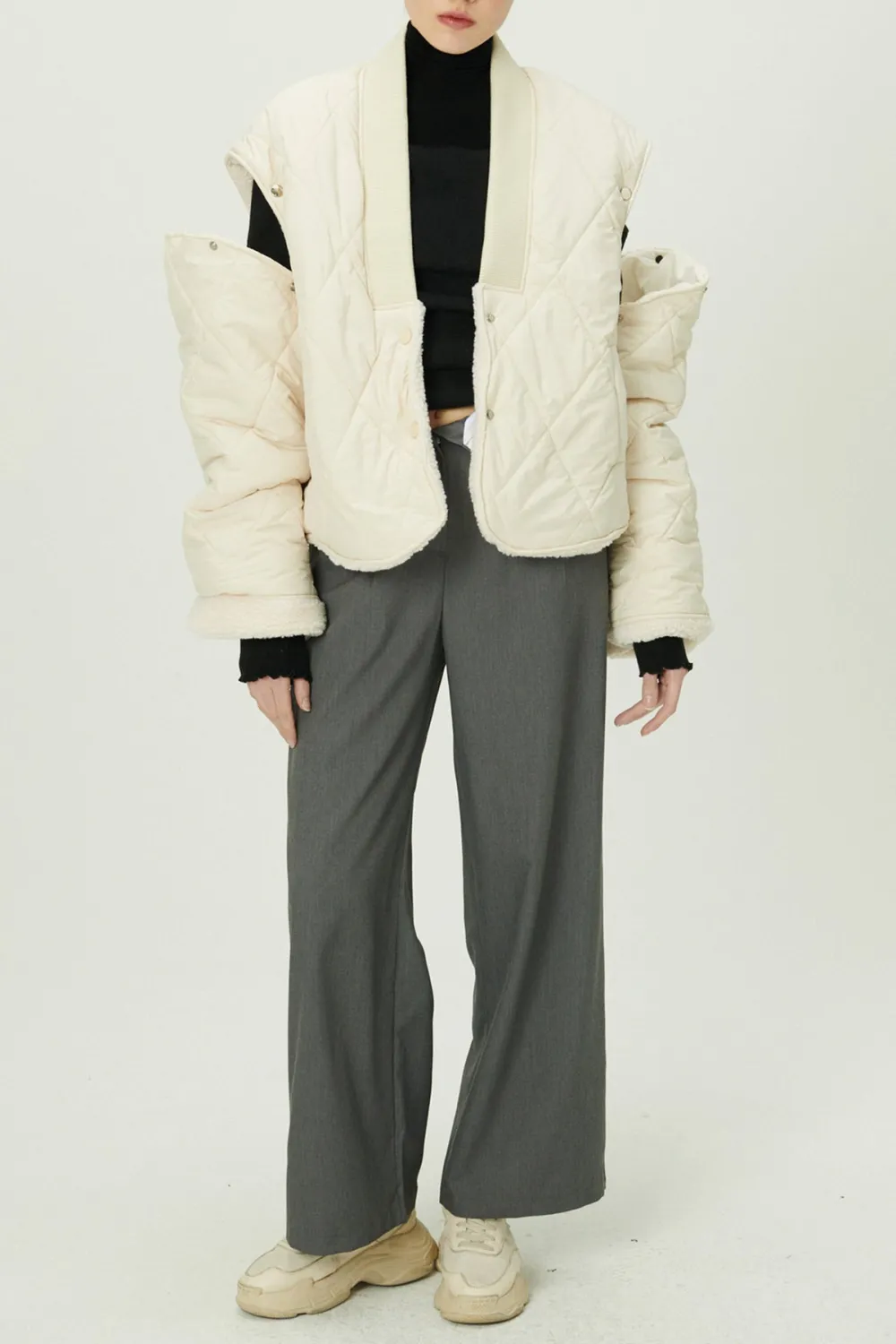 Eileen Quilted Sherpa Coat w/Detachable Sleeve