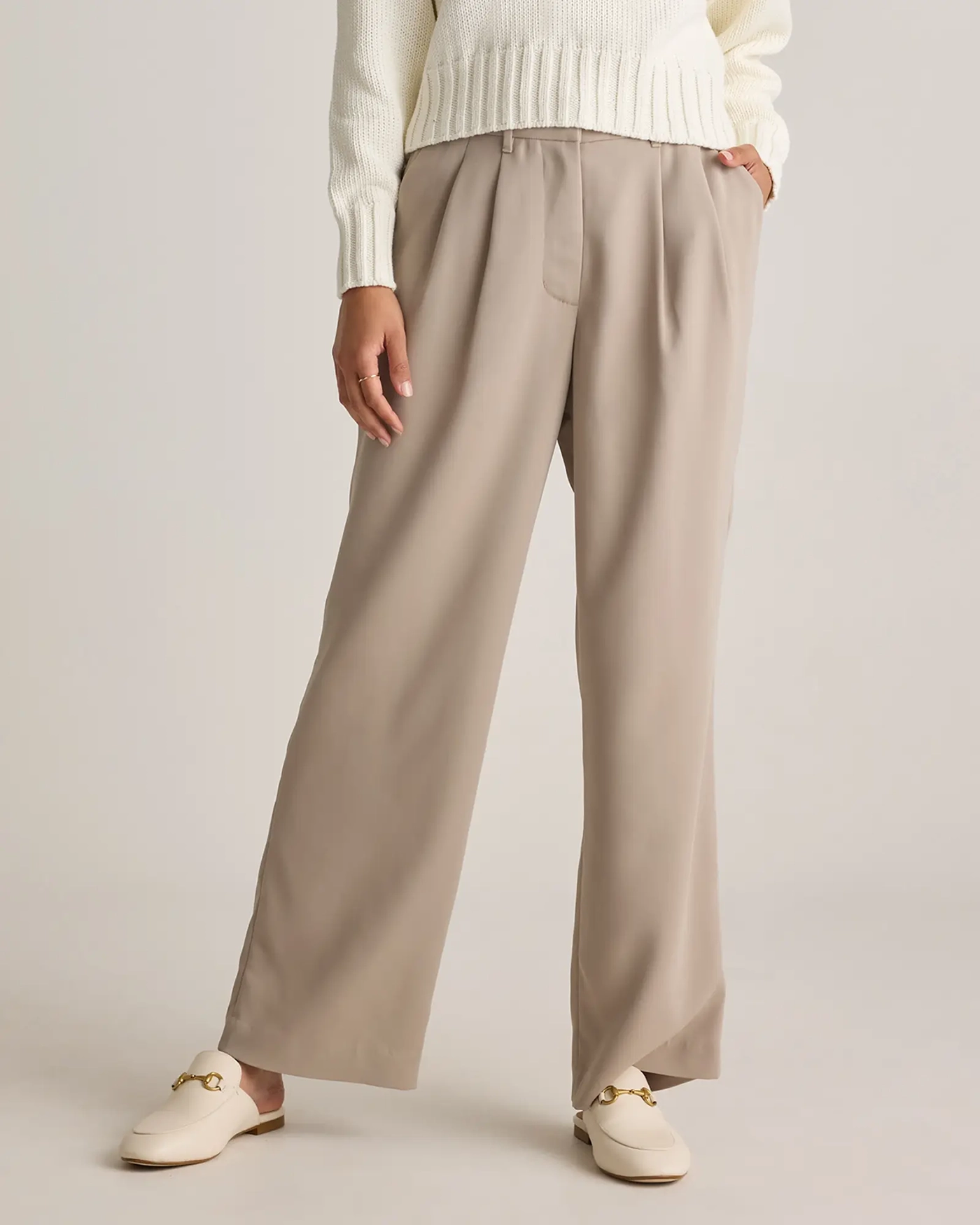 Front Pleats Wide Leg Pants