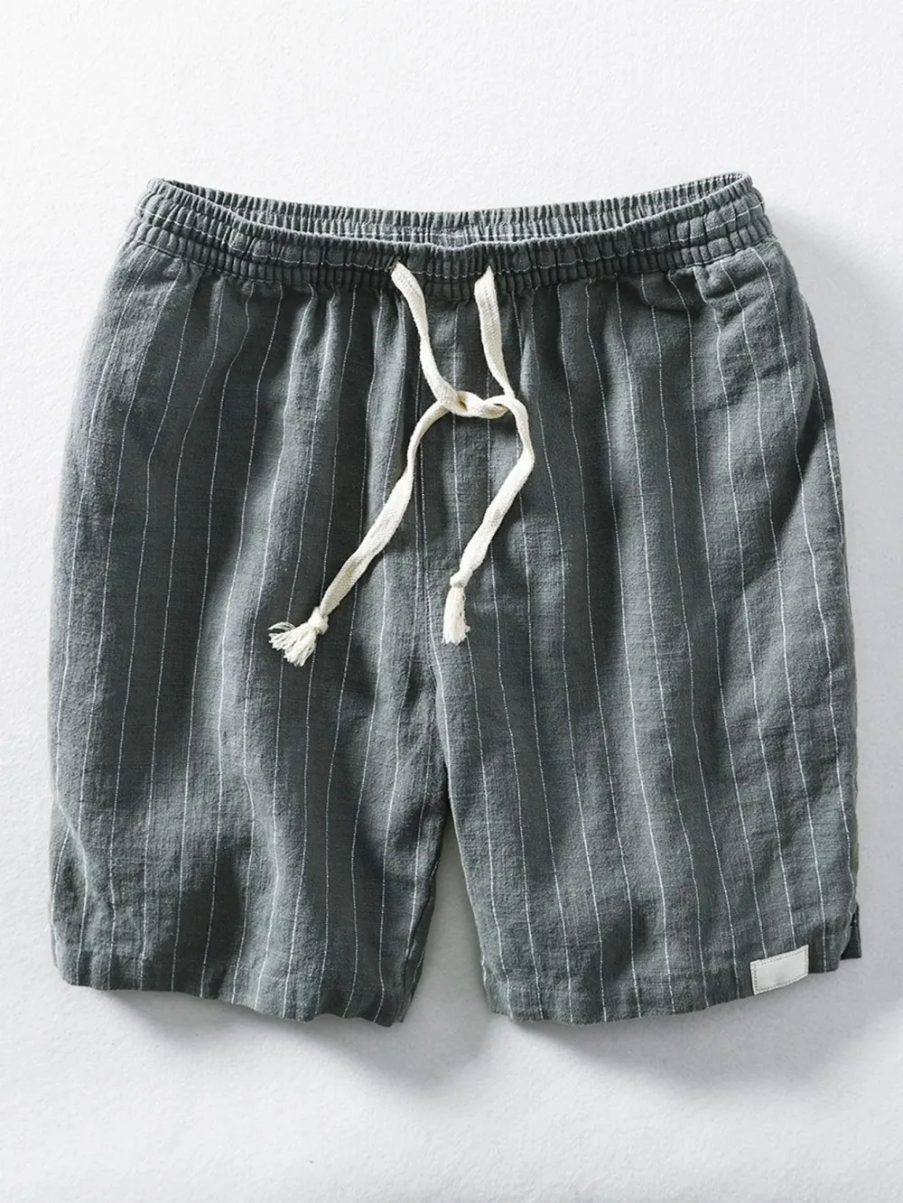 Linen Cotton Blend Drawstring Striped Shorts