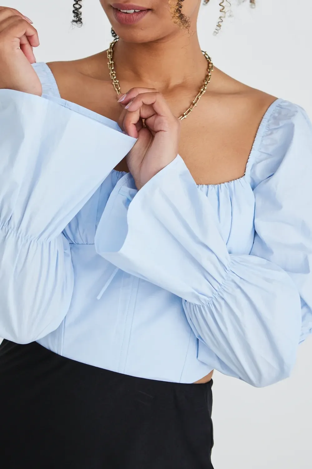 Courtly Pale Blue Poplin Shaped Corset Top