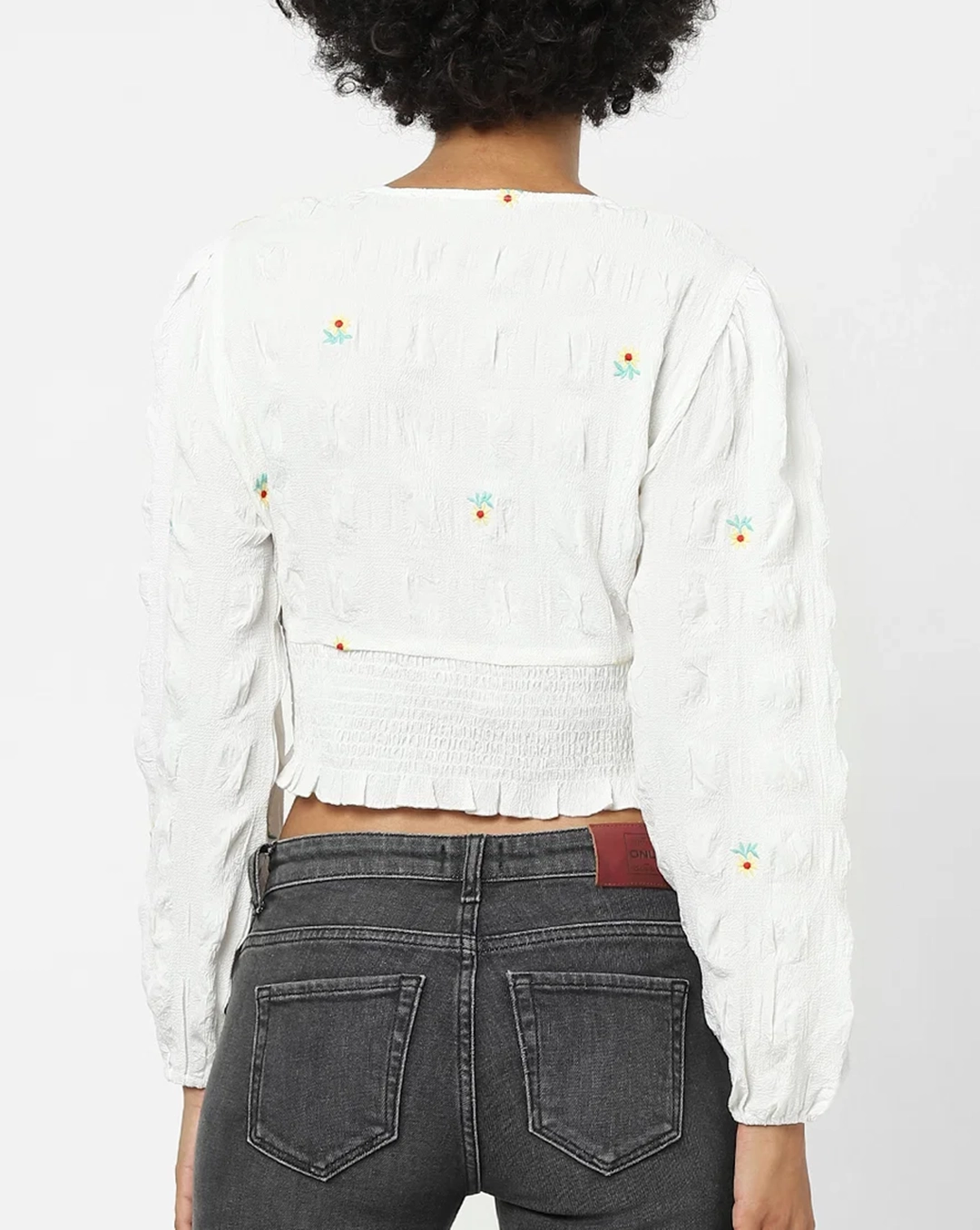 White Embroidered Cropped Top