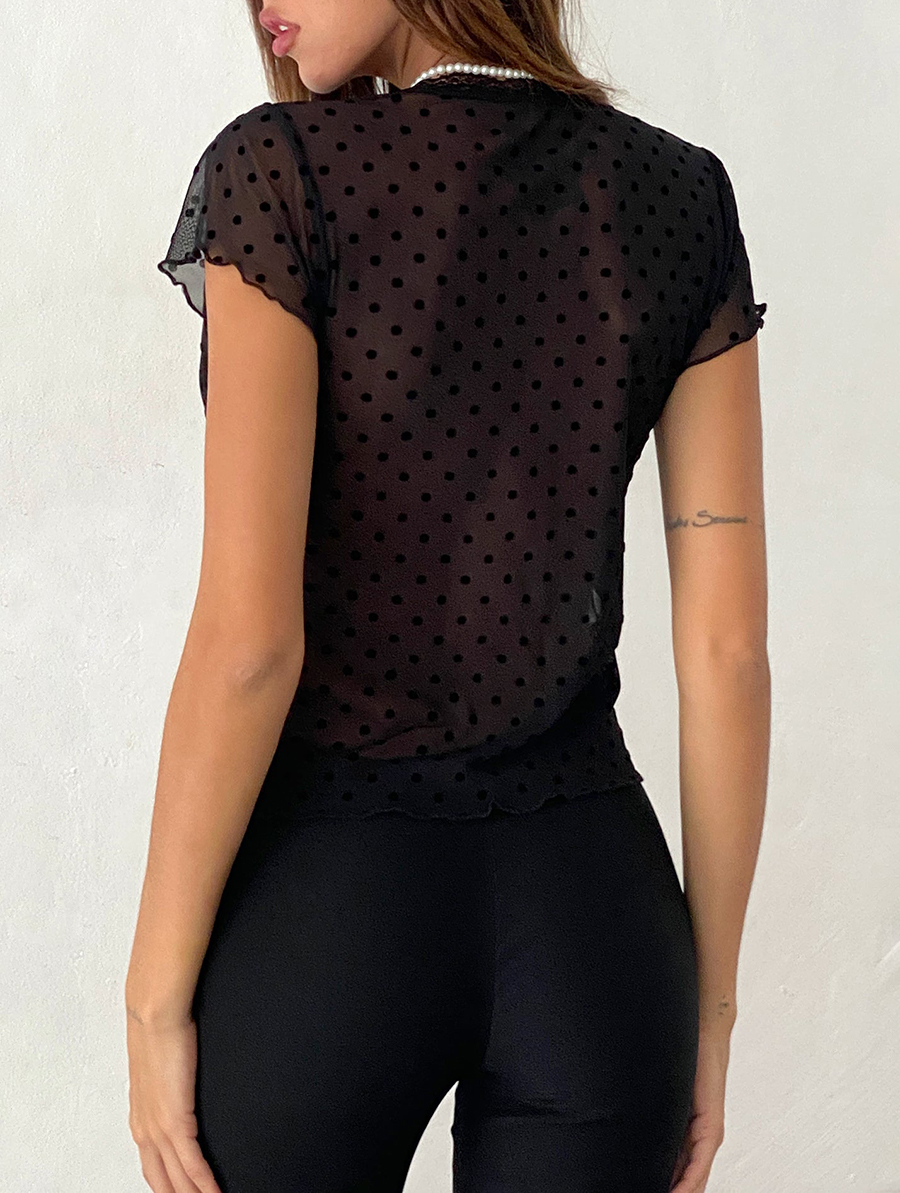 Lavanya Butterfly Top In Polka Black Flock