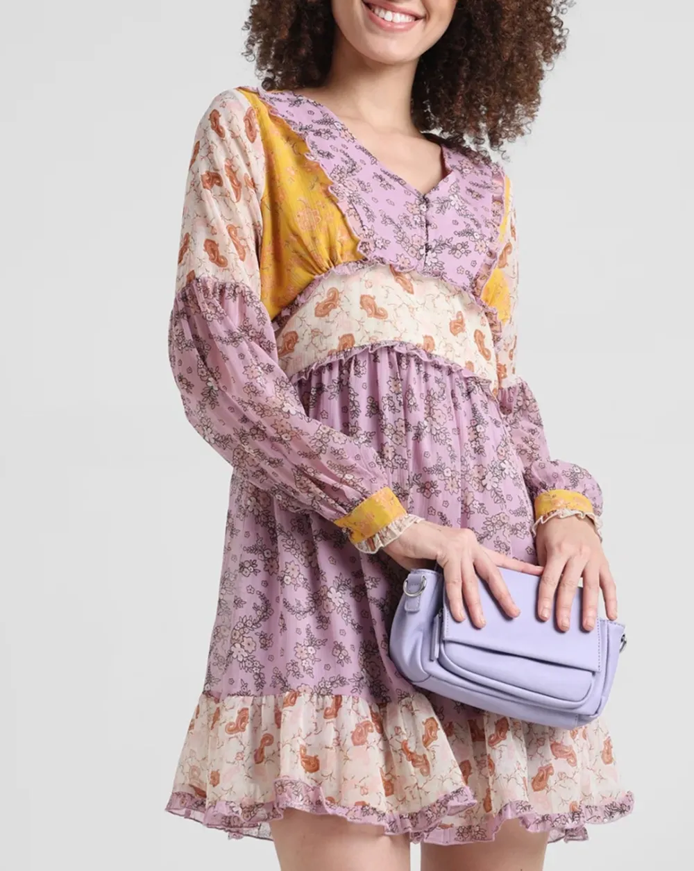 Lavender Floral Flounced Dress