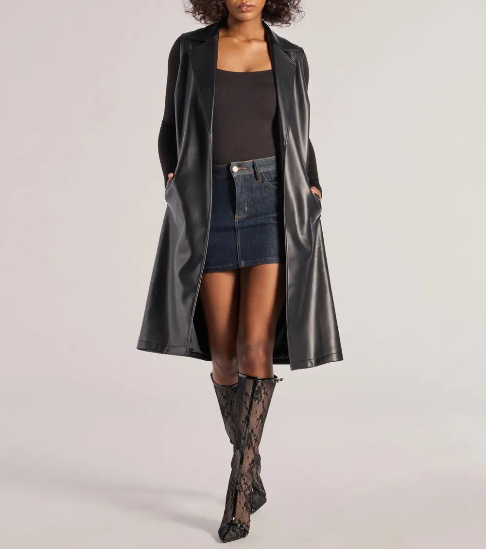 Sleek Icon Faux Leather Long Belted Vest