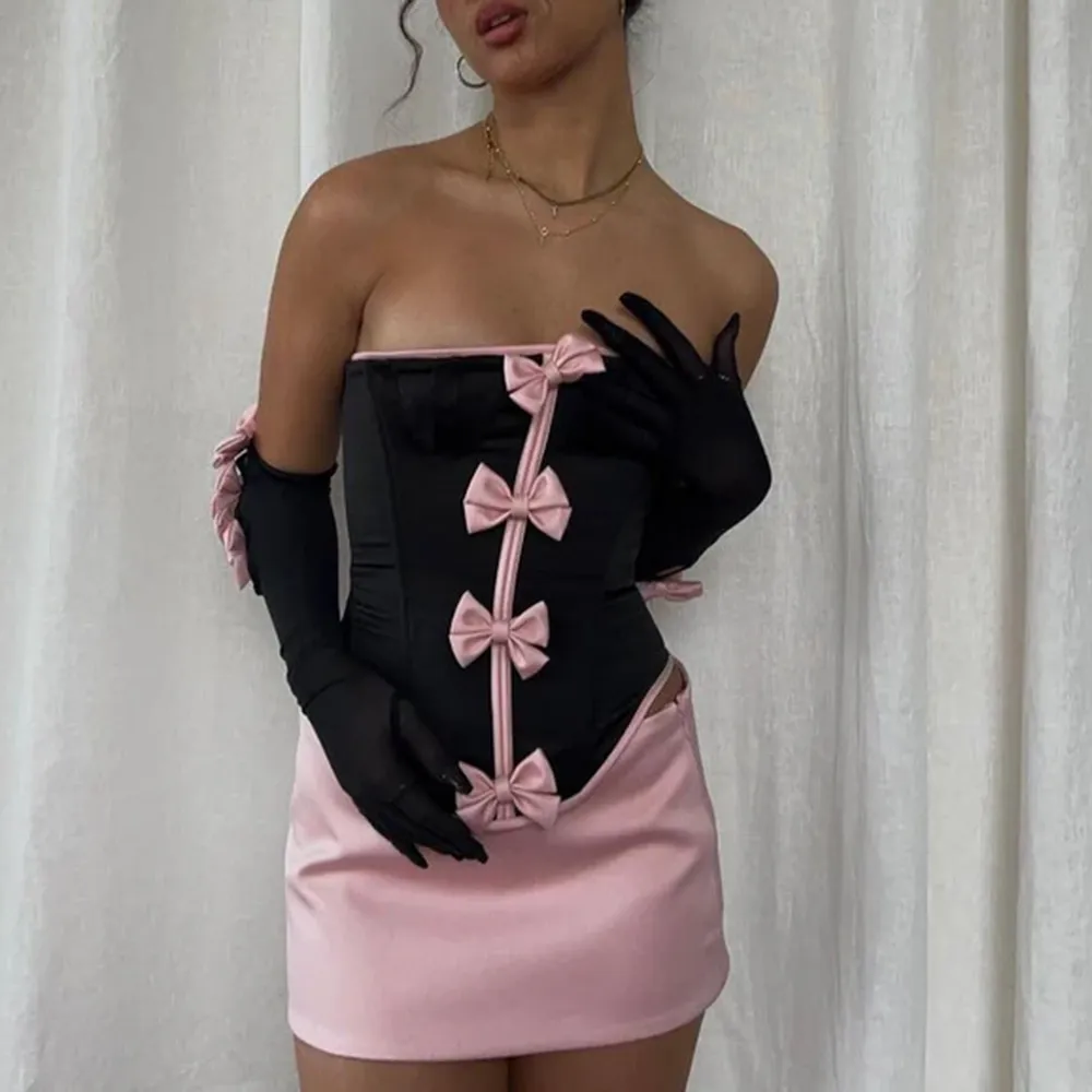 Glam Dollz Corset Bowknot Satin Strapless Set