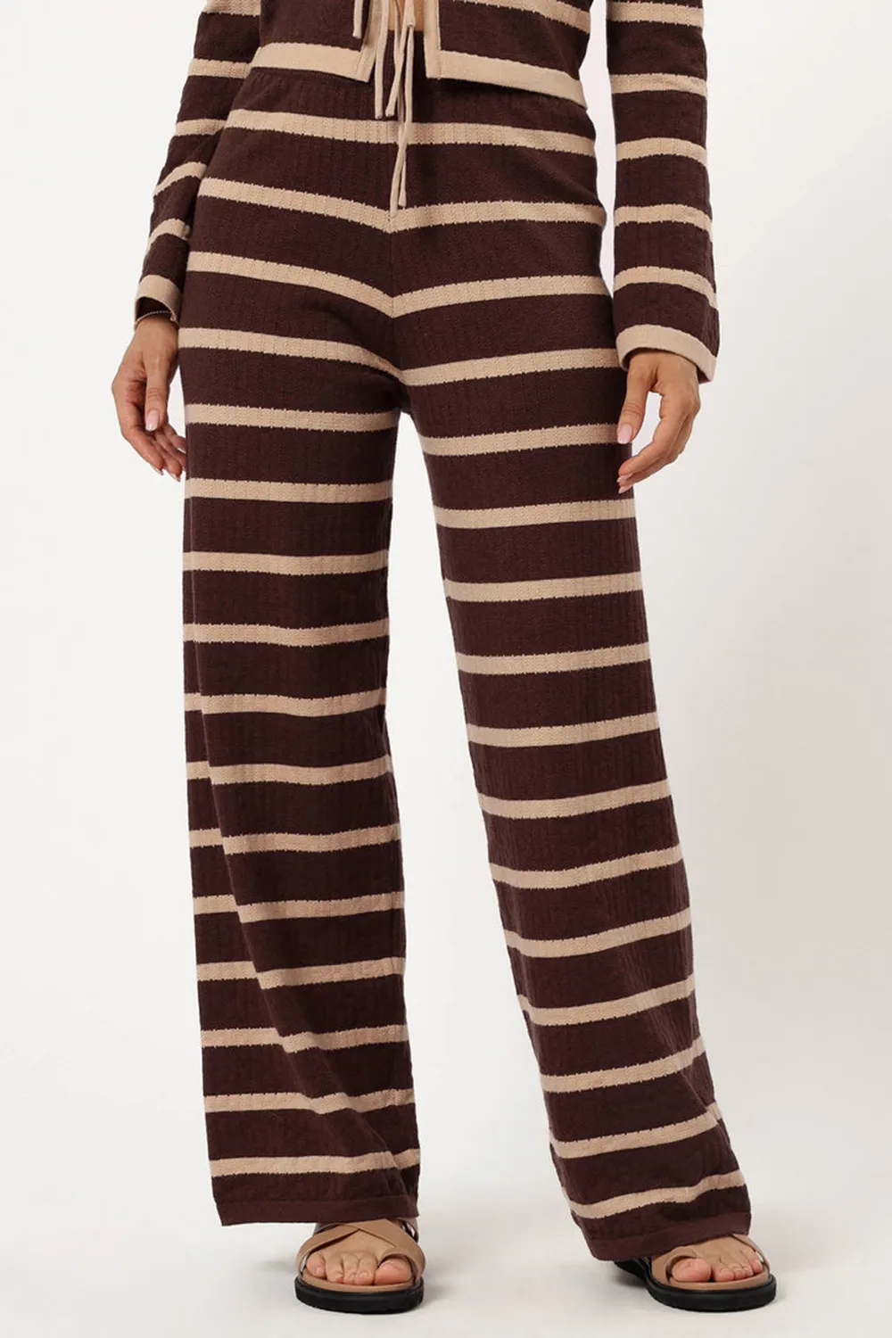 CARINA KNIT PANT - CHOCOLATE BROWN STRIPE