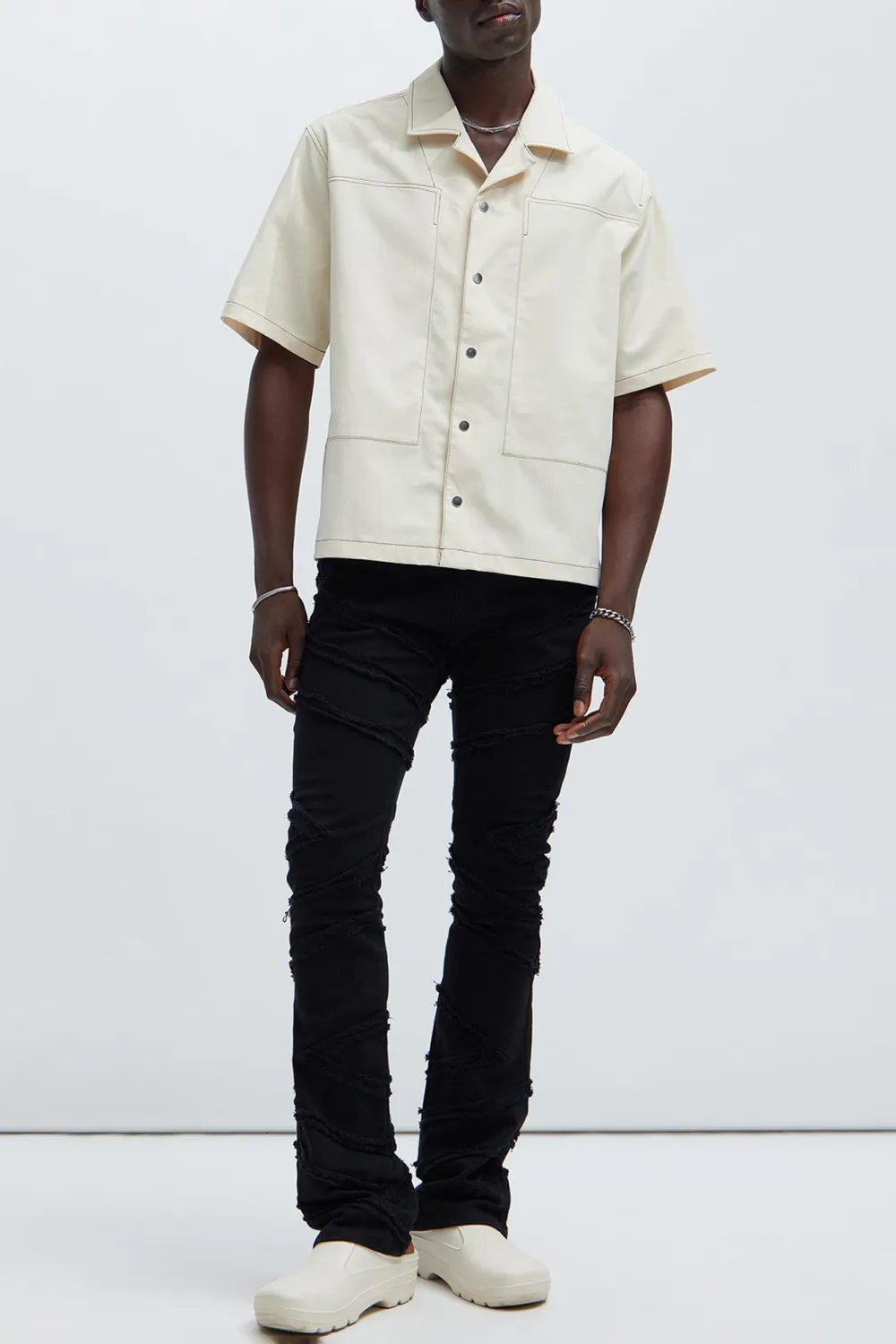 Hudson Contrast Stitching Shirt - Cream