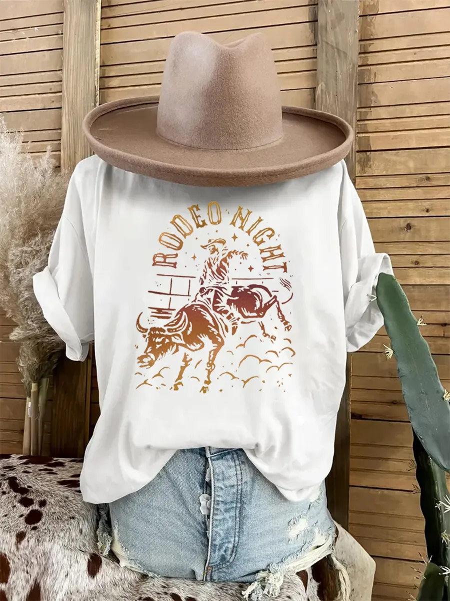 Rooeo Night Western Cowboy Pattern T-shirt