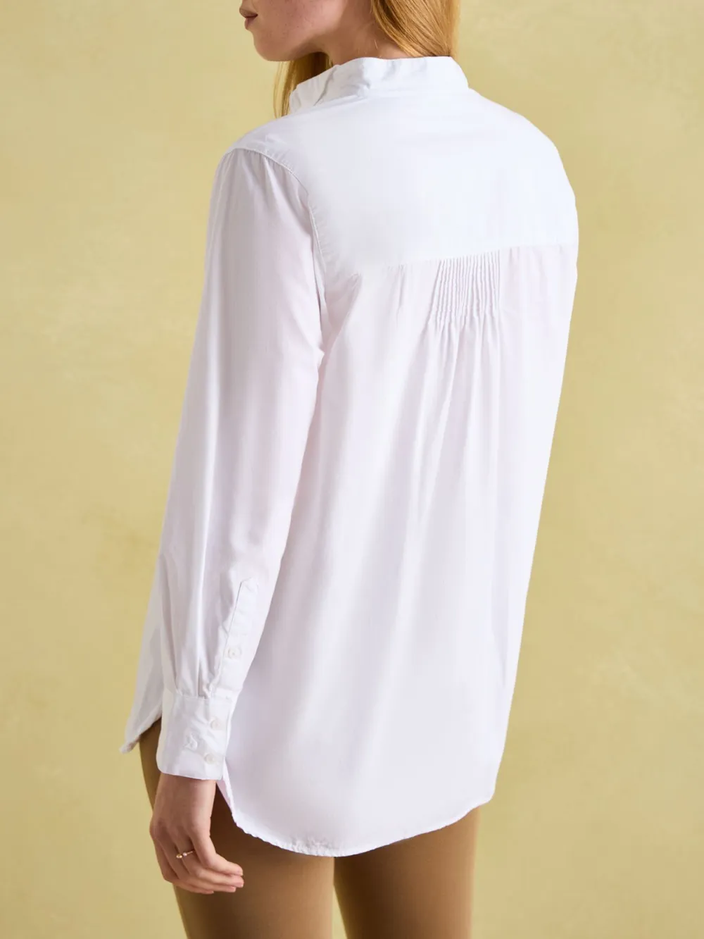 Long Sleeve Adeline White Pleated Tuxedo-Style Shirt