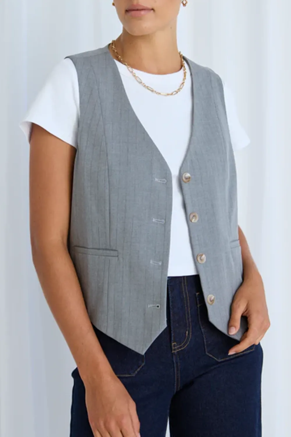 Virtue Grey Pinstripe Vest