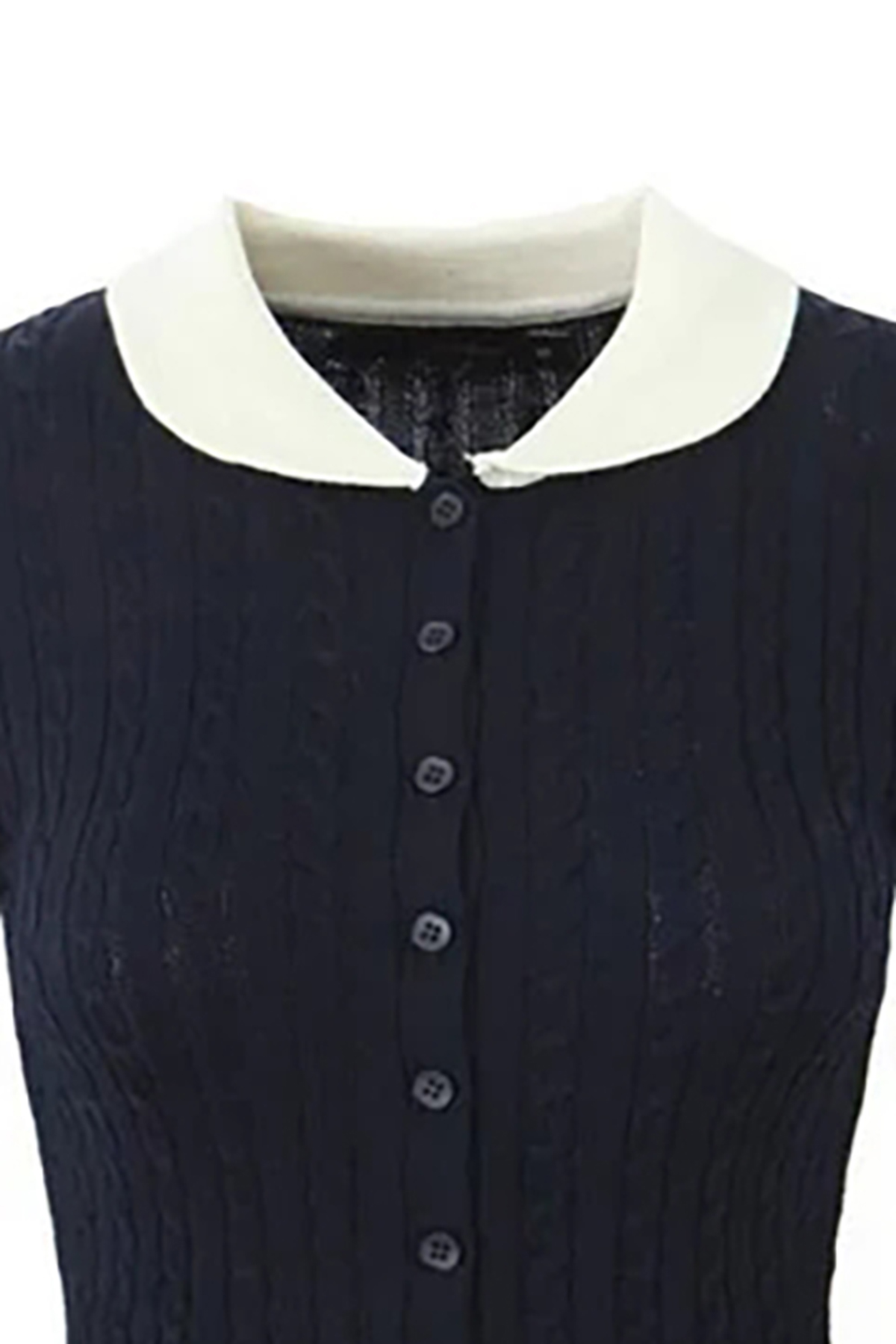 Preppy Contrast Peter Pan Collar Cable Knit Button Up Cropped Cardigan