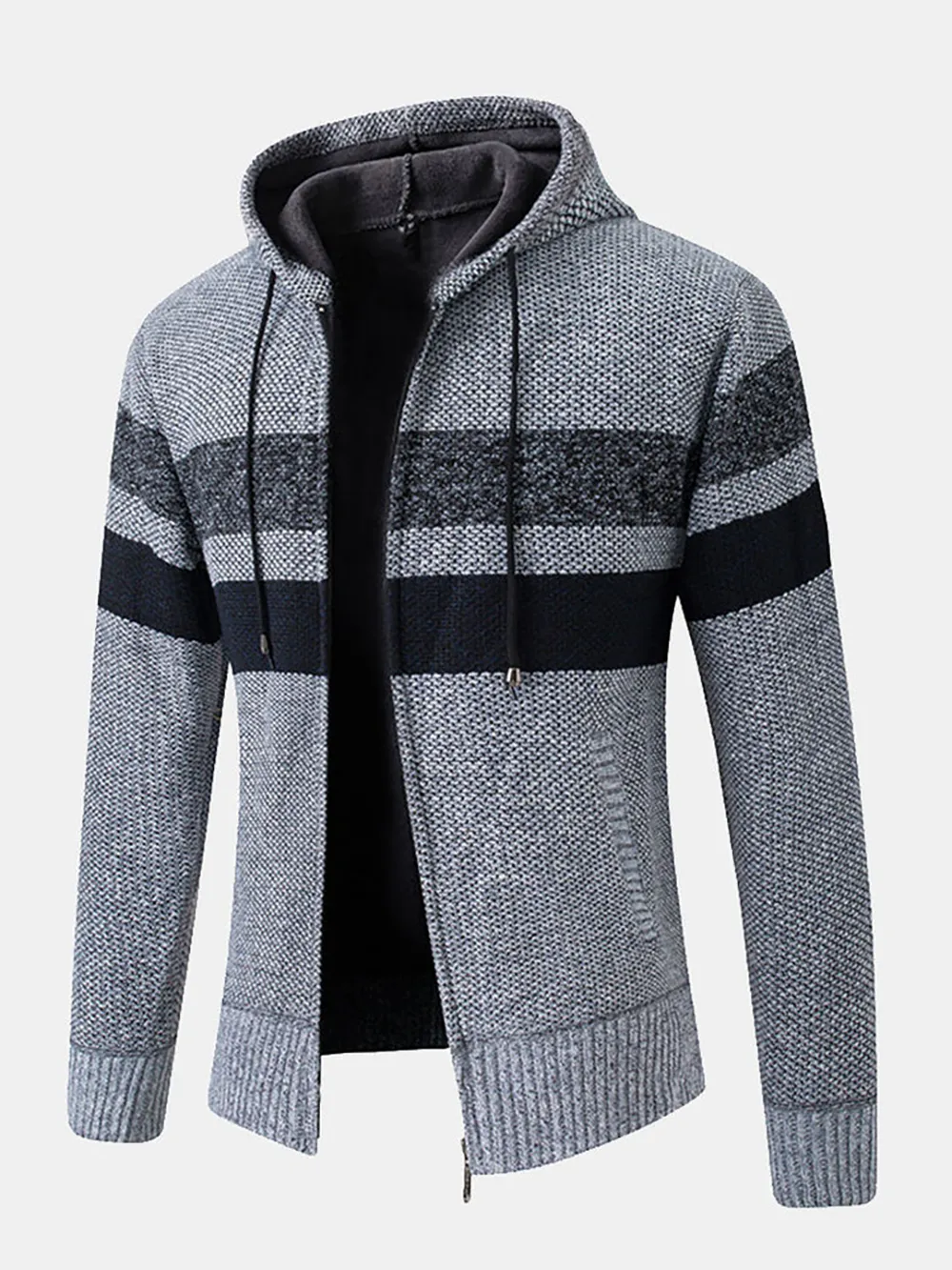 Striped Zip Up Hooded Sweater