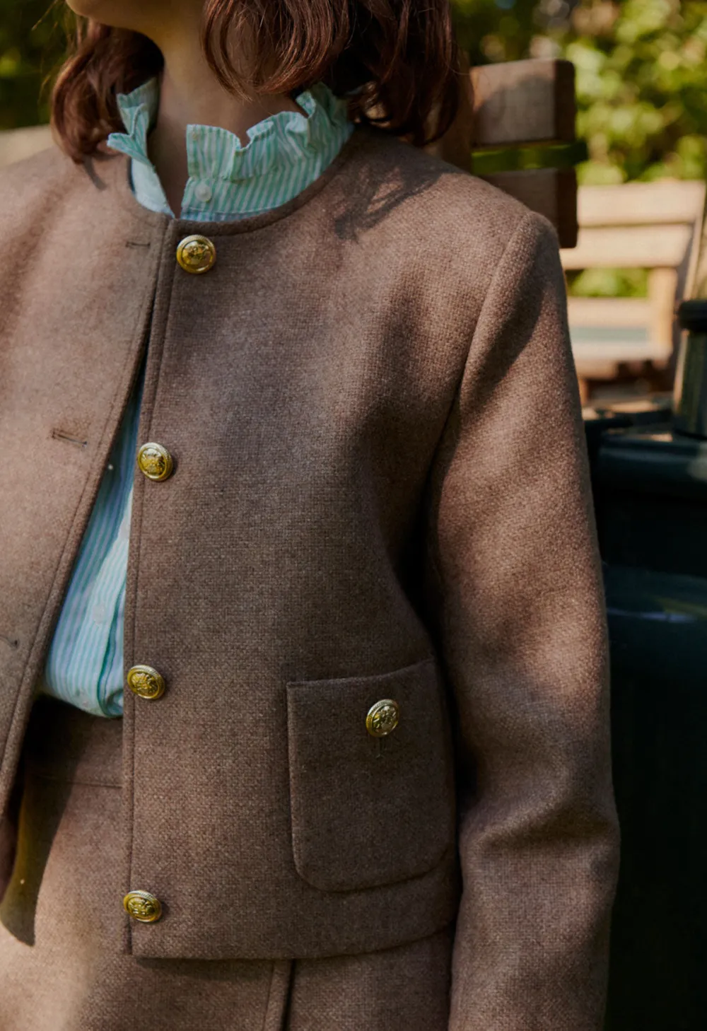 Beige Textured Short Jacket