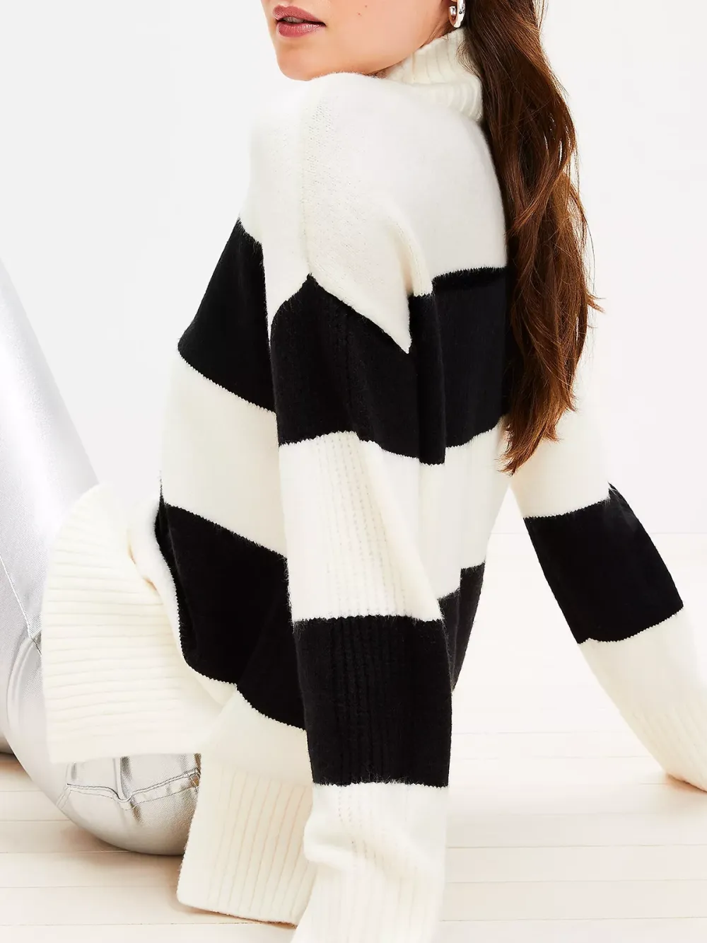 Striped Slouchy Turtleneck Tunic Sweater