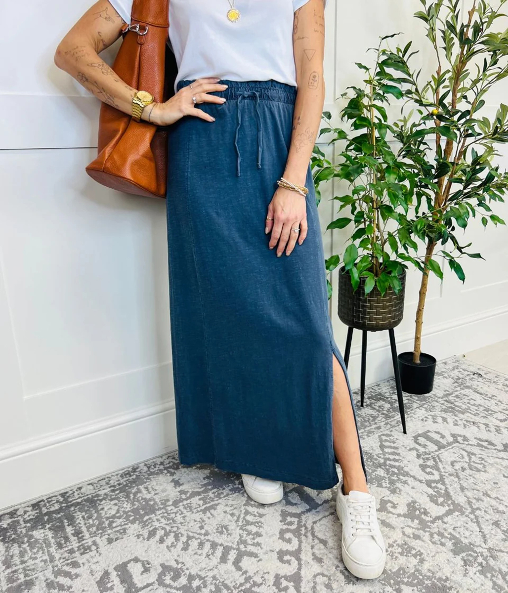 Grey/Blue Jersey Midaxi Skirt