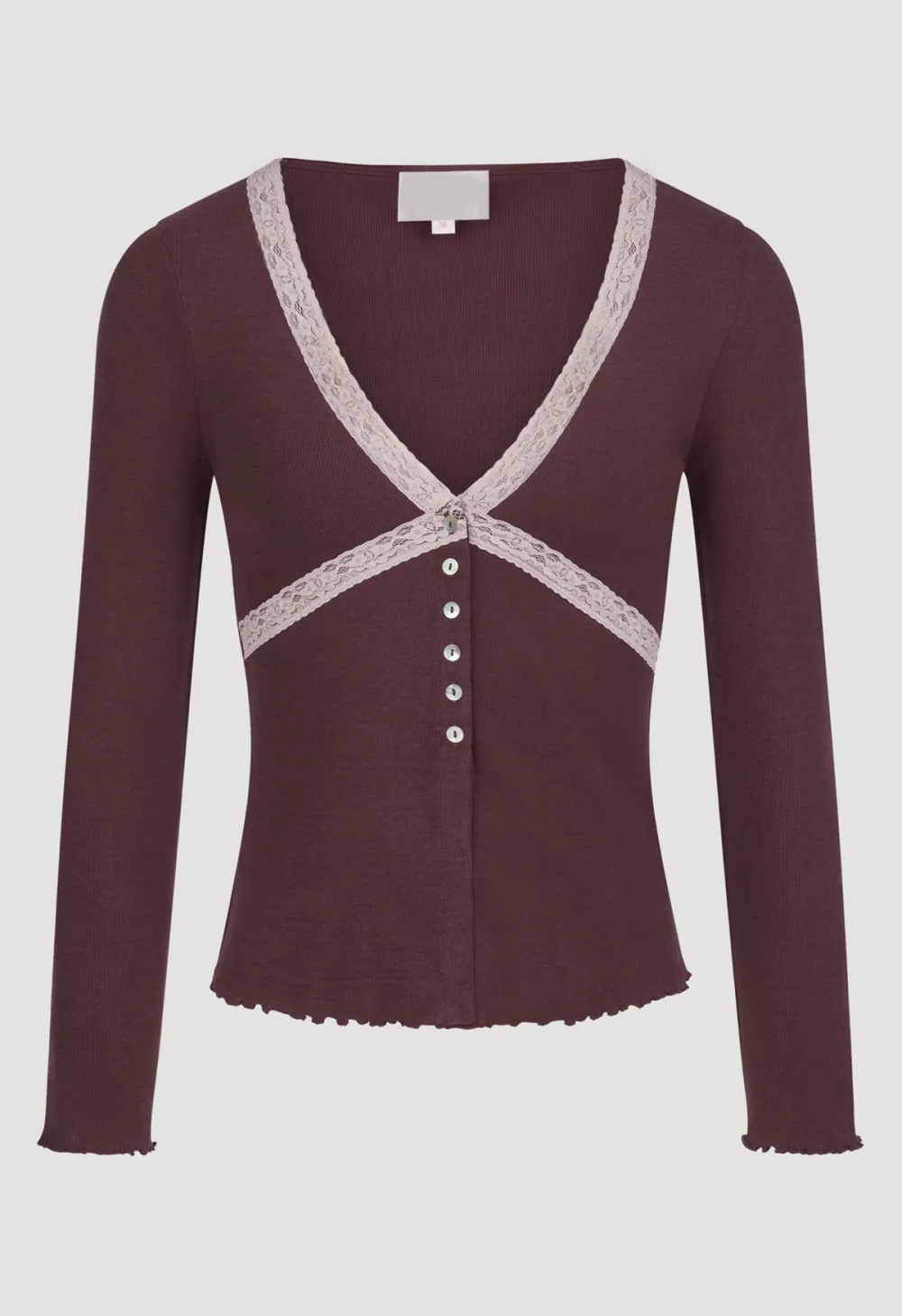 Long-Sleeved Panelled Lace Trim Top