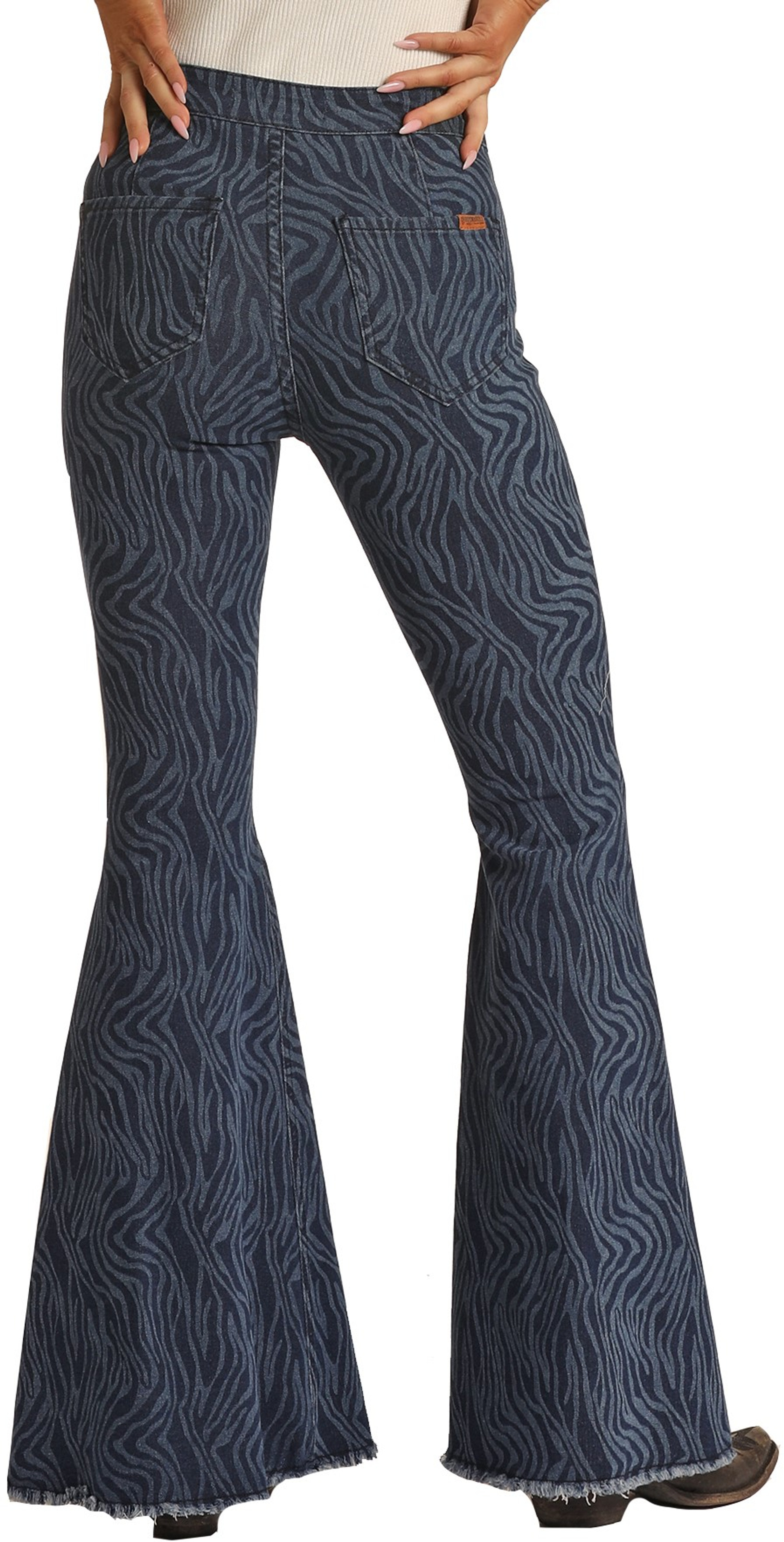 High Rise Stretch Zebra Print Bell Bottom Jeans