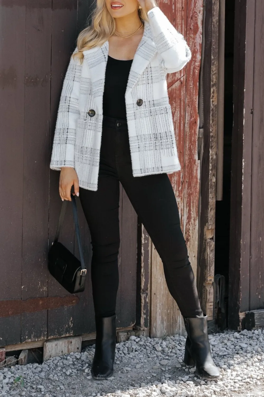 Black and White Plaid Blazer Jacket