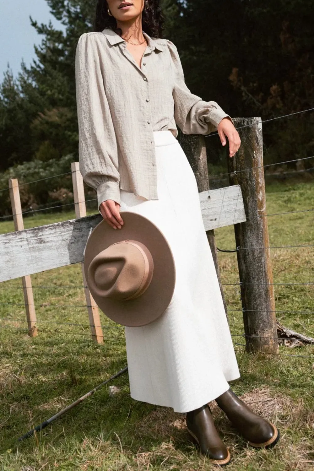 Bloom Khaki Stripe Lace Insert Blouse