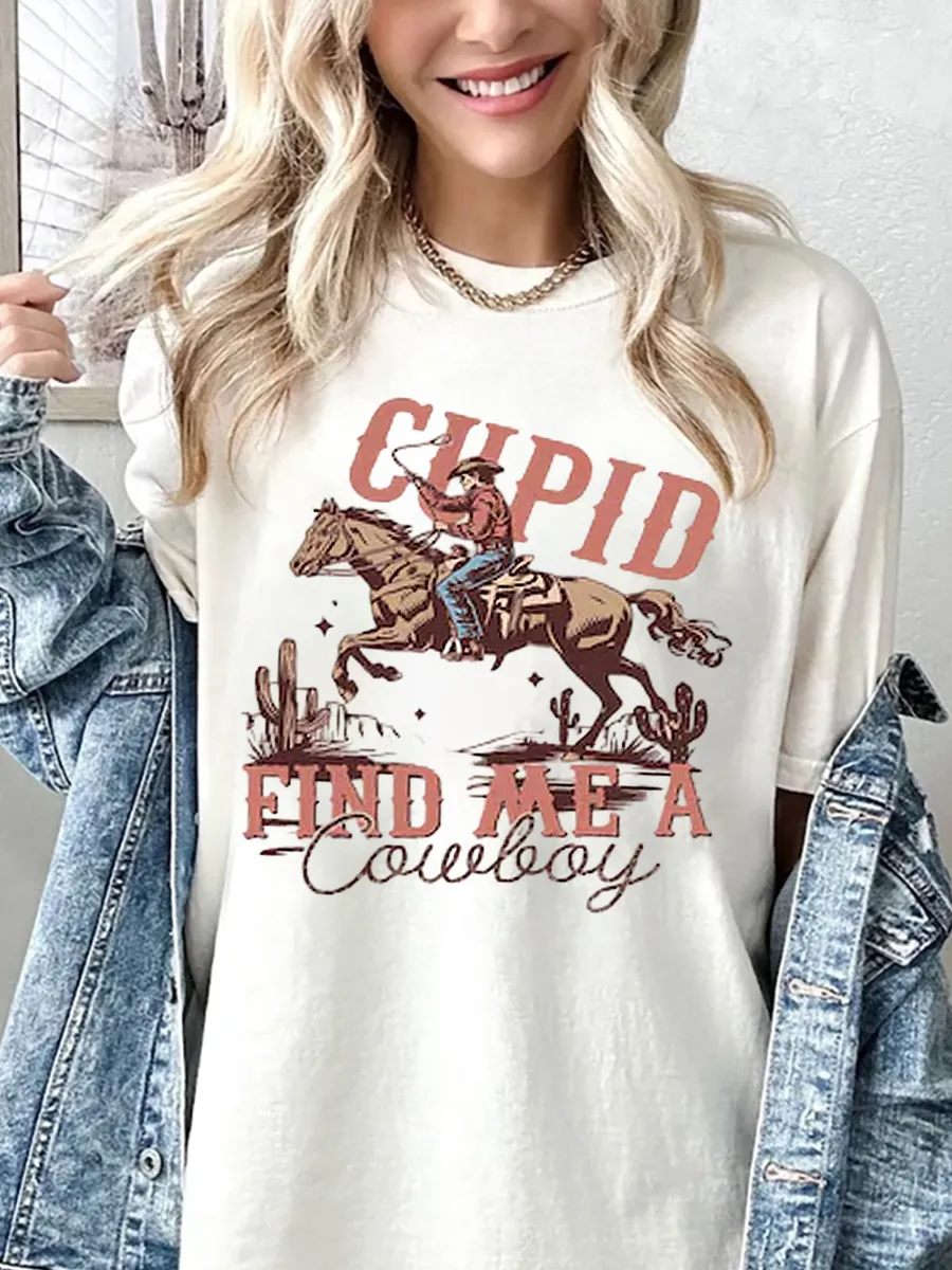 Retro Cowgirl Social Club Pattern T-shirt