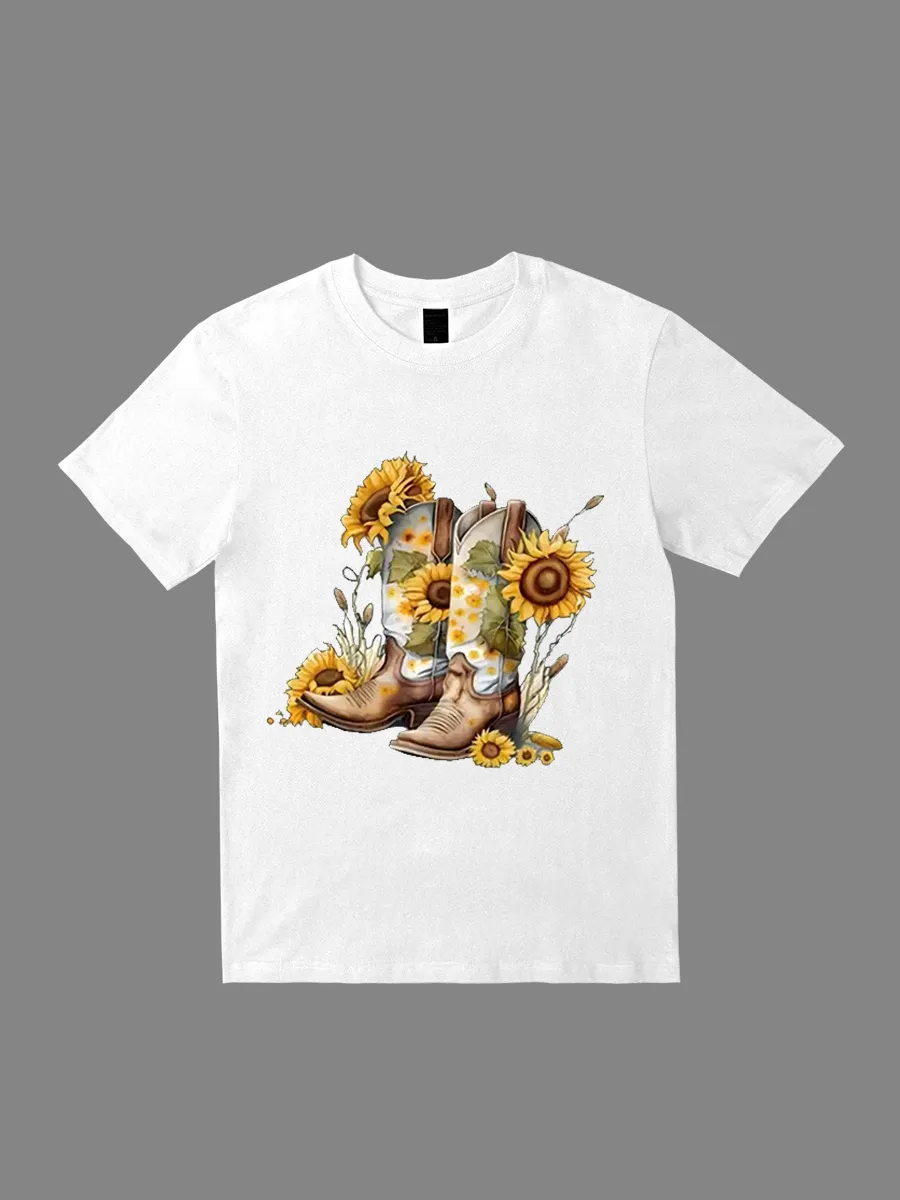 Retro Countryside Western Sunflower Cowboy Boots T-shirt