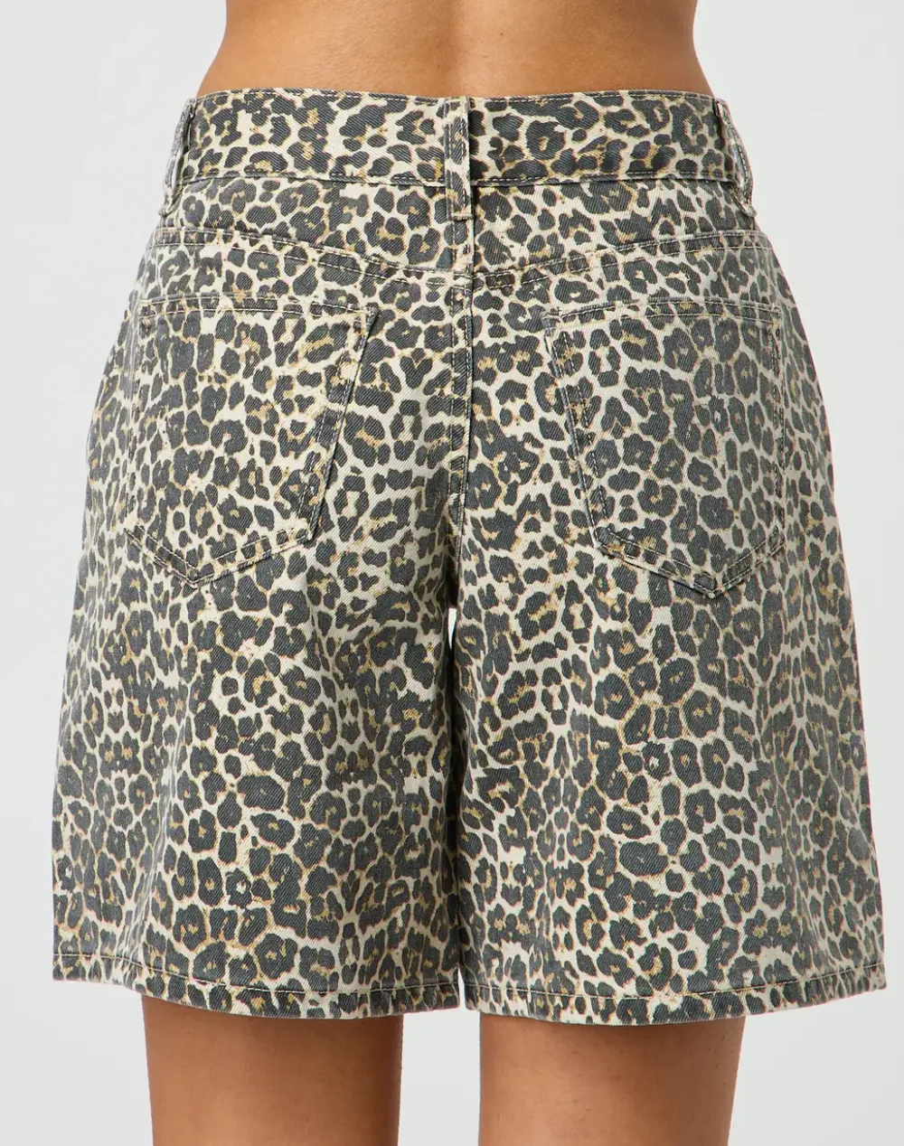 Longline Low Rise Leopard Denim Short