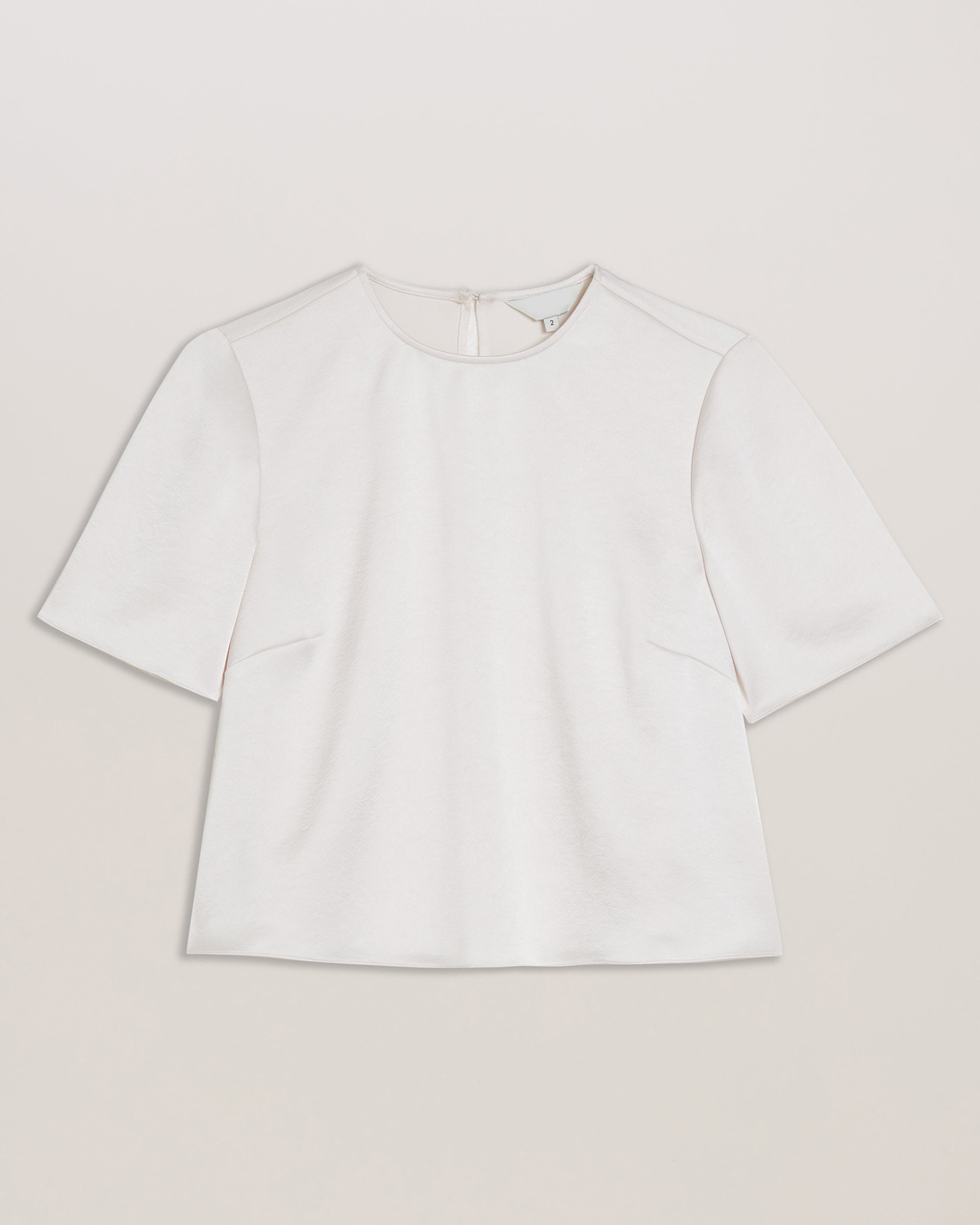 Siroi Short Sleeve Satin Crew Neck Top Ivory