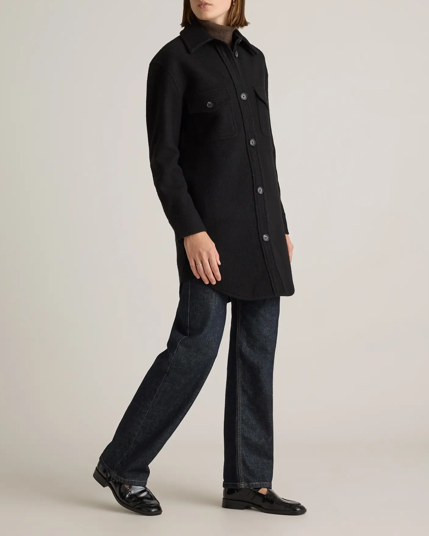 Button Front Long Shirt Jacket