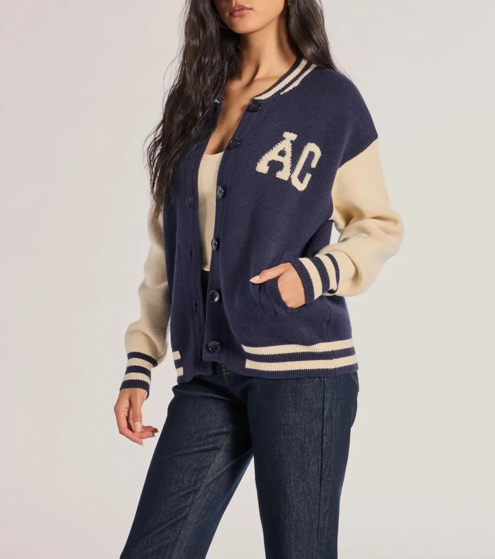 Varsity Chic Button-Down Sweater Jacket