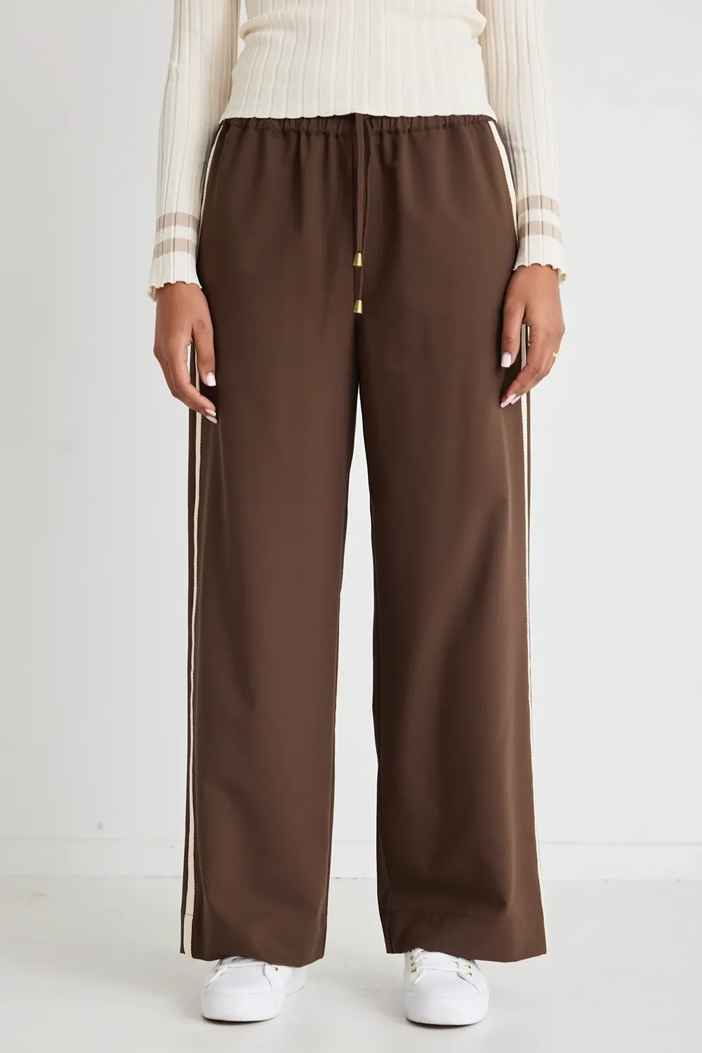 Townie Chocolate Stripe Side Tape Wide Leg Pants