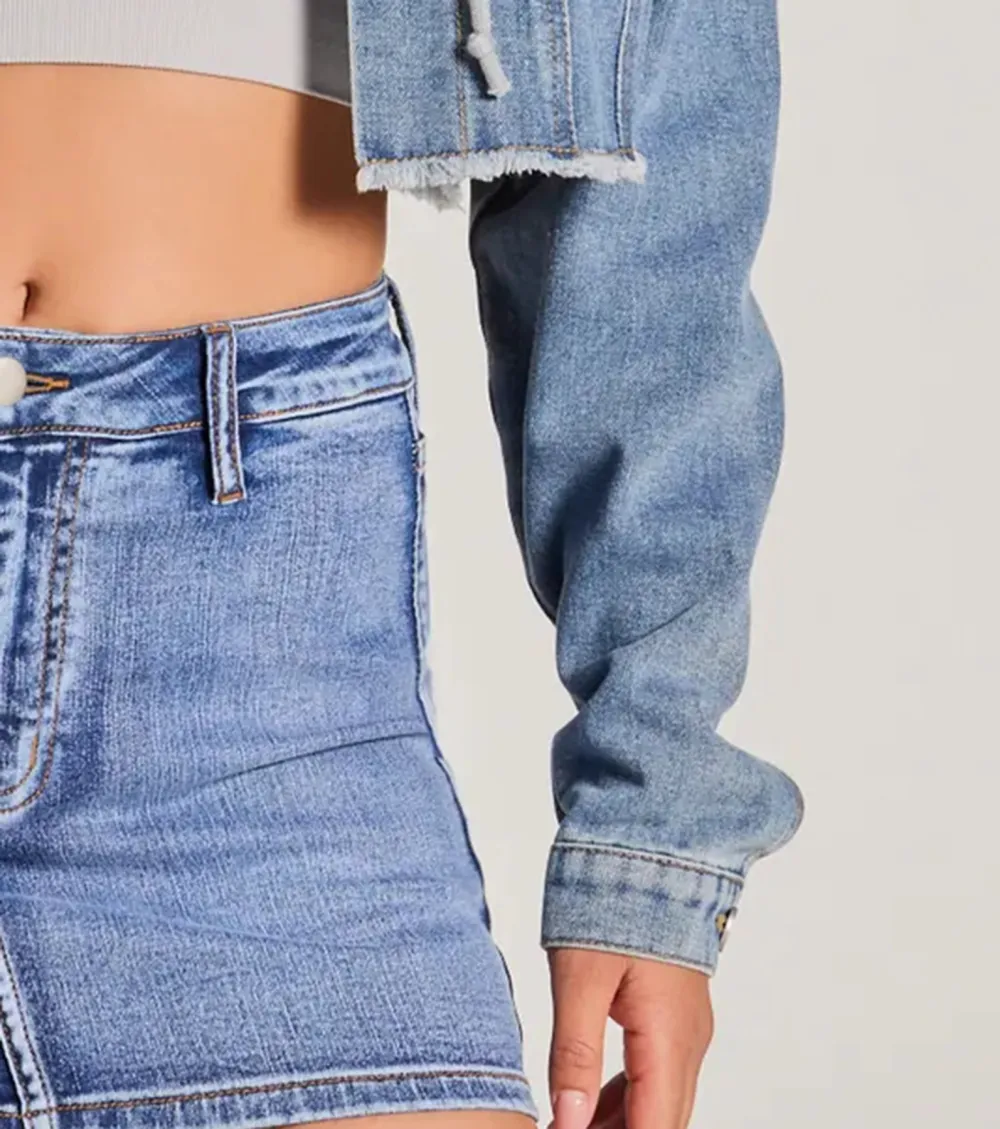 The Next Level Cropped Fleece Denim Jacket