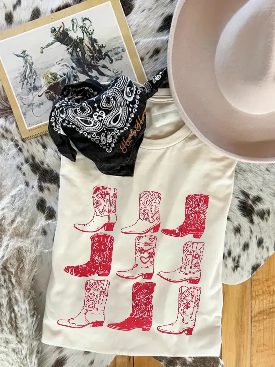 Wild West cowboy boot pattern T-shirt