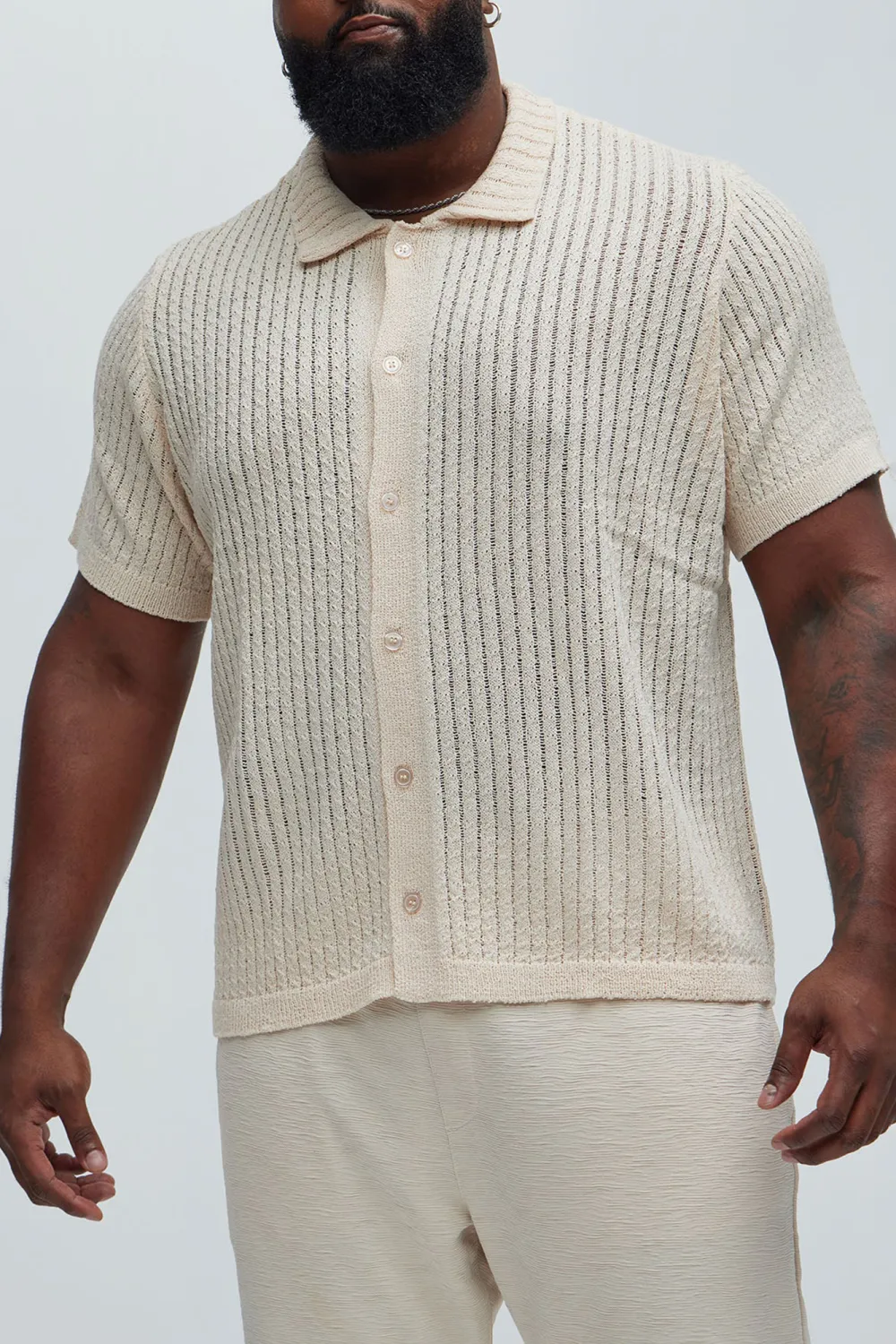 Perez Stripe Knit Shirt - Cream