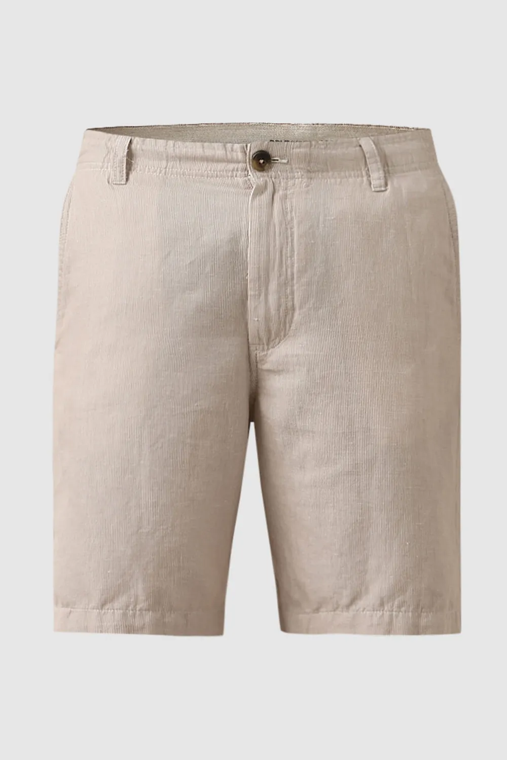 Beige Mi Rise Linen Shorts