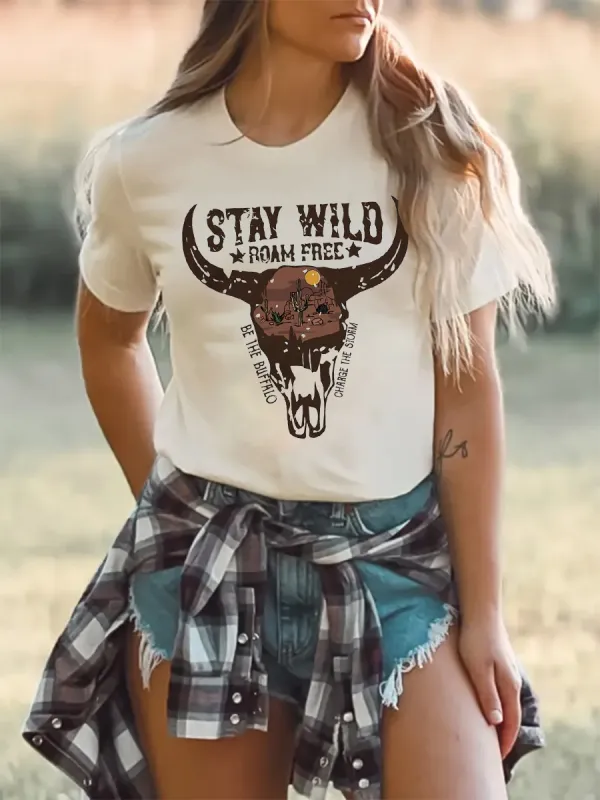 Ladies STAY WILD ROAM FREE Short sleeved T-shirt