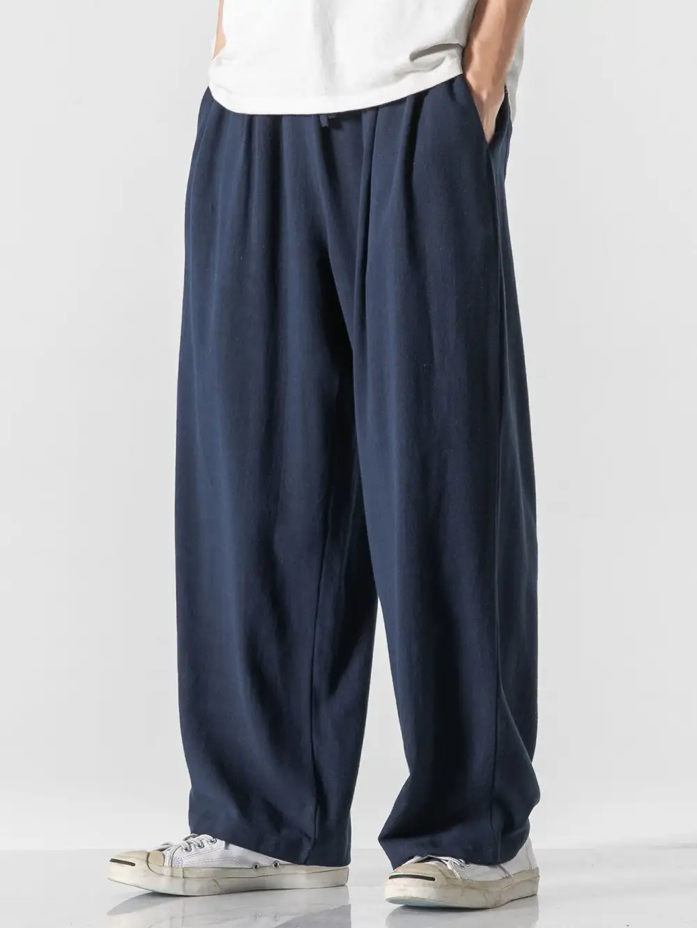 Linen And Cotton Blend Relax Fit Wide Leg Pants